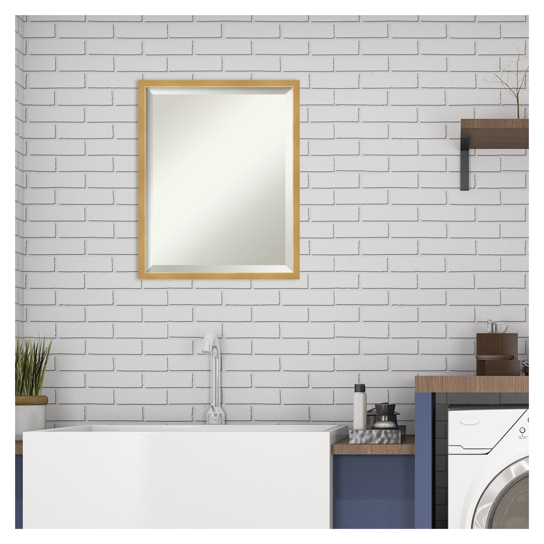 Polished Gold Rectangular Wood Wall Mirror 21 x 17 Inches
