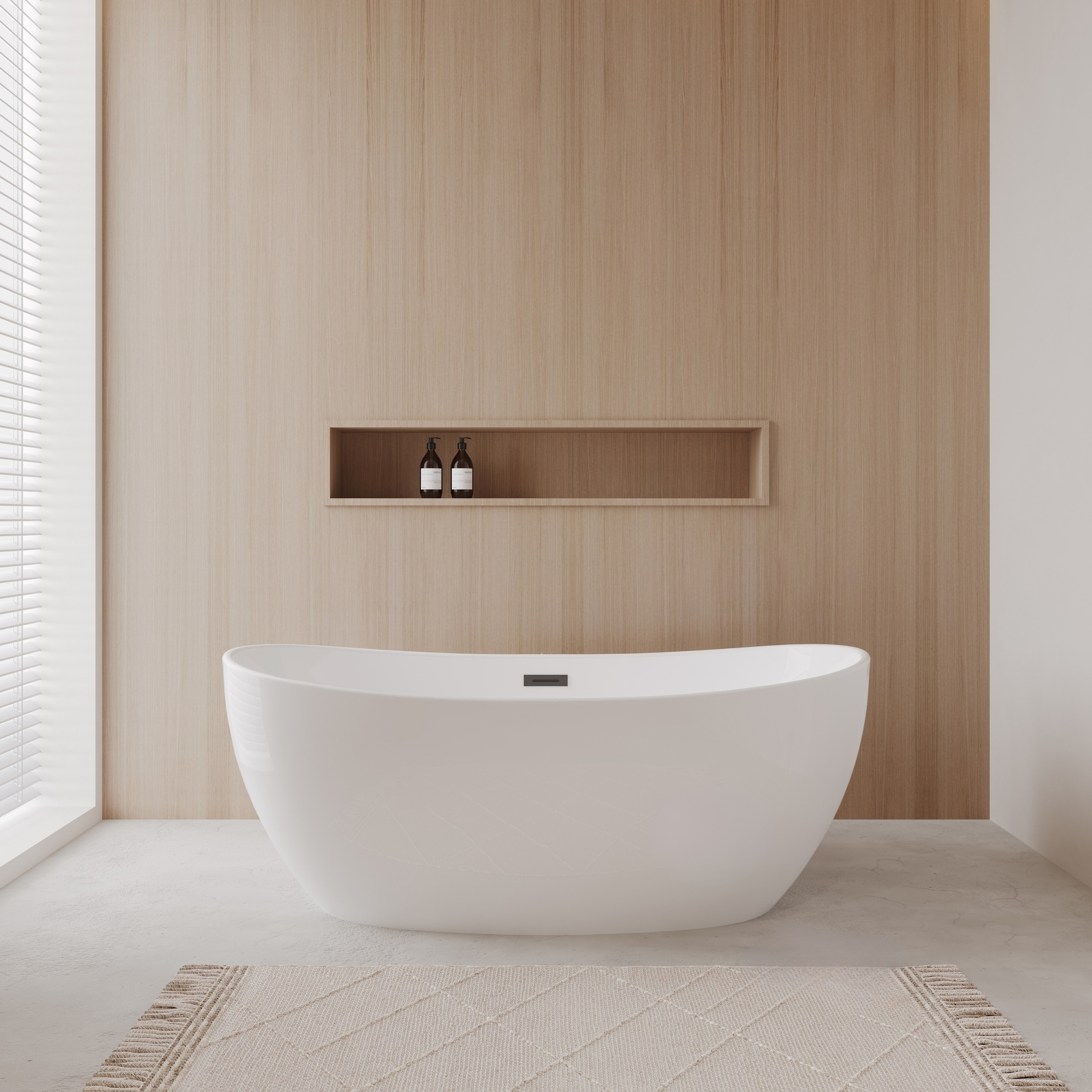 Wyndham Collection WCOBT101460MBTRIM Rebecca 32-in x 60-in White with Matte Black Trim Acrylic Oval Freestanding Soaking Bathtub with Drain ( Center Drain )