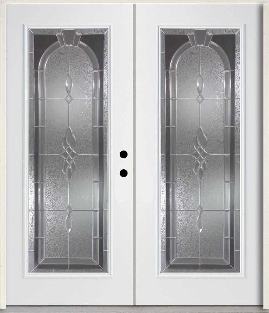 RELIABILT LO841680 Hampton 72-in x 80-in x 4-9/16-in Fiberglass Full lite Left-hand inswing Modern White Painted Prehung Double Front Door Insulating core