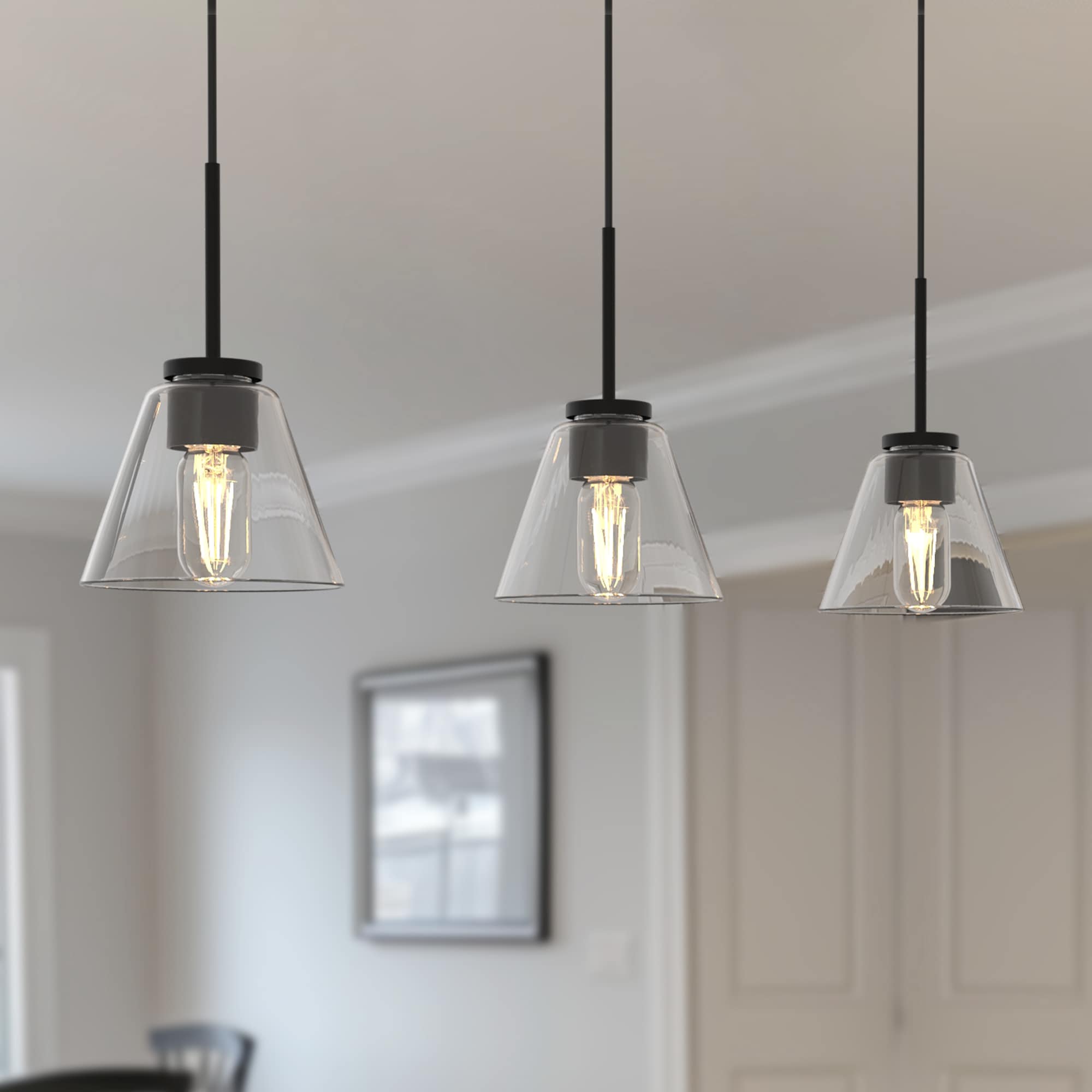 YANSUN LA-ZY-IP19101CBL-11 3 -Light Black Modern/contemporary Clear glass Cone Large Hanging Kitchen island light