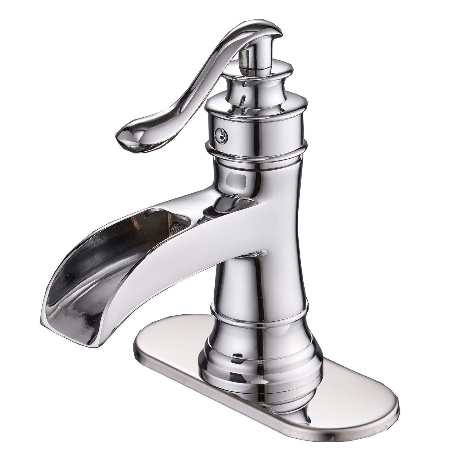Fapully FA-P-2021C-D Polished Chrome Single hole 1-handle Waterfall Residential Handle Bathroom Sink Faucet with Deck Plate
