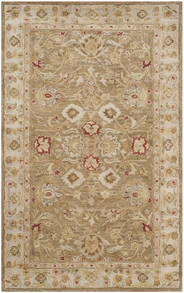 Safavieh AT822B-4 Antiquity Zanjan 4 x 6 (ft) Tufted Wool Brown/Beige Rectangular Indoor Floral/Botanical Vintage Area rug