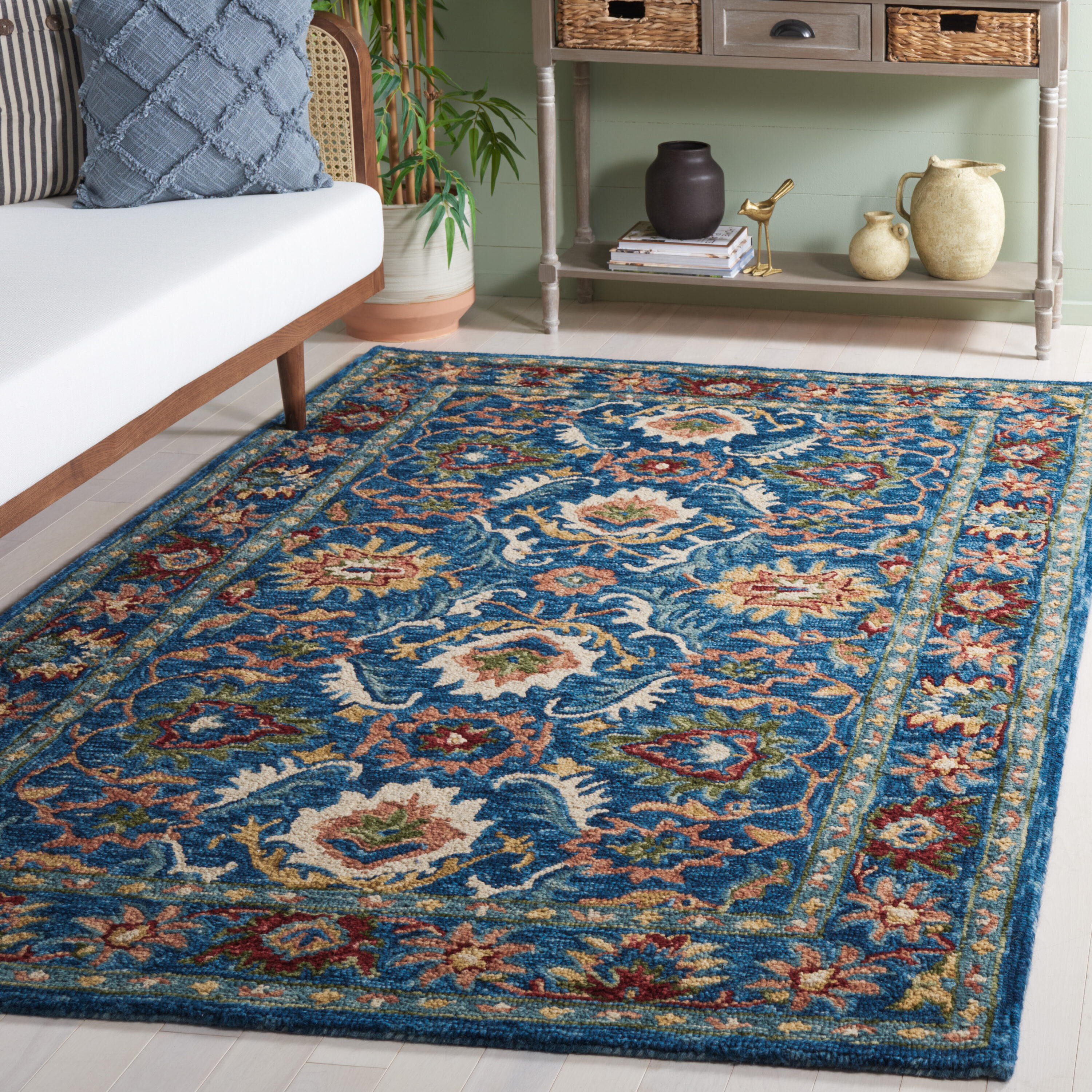  Blossom 691 Blue/Green Traditional 5ft x 8ft Medium Rectangle Rug