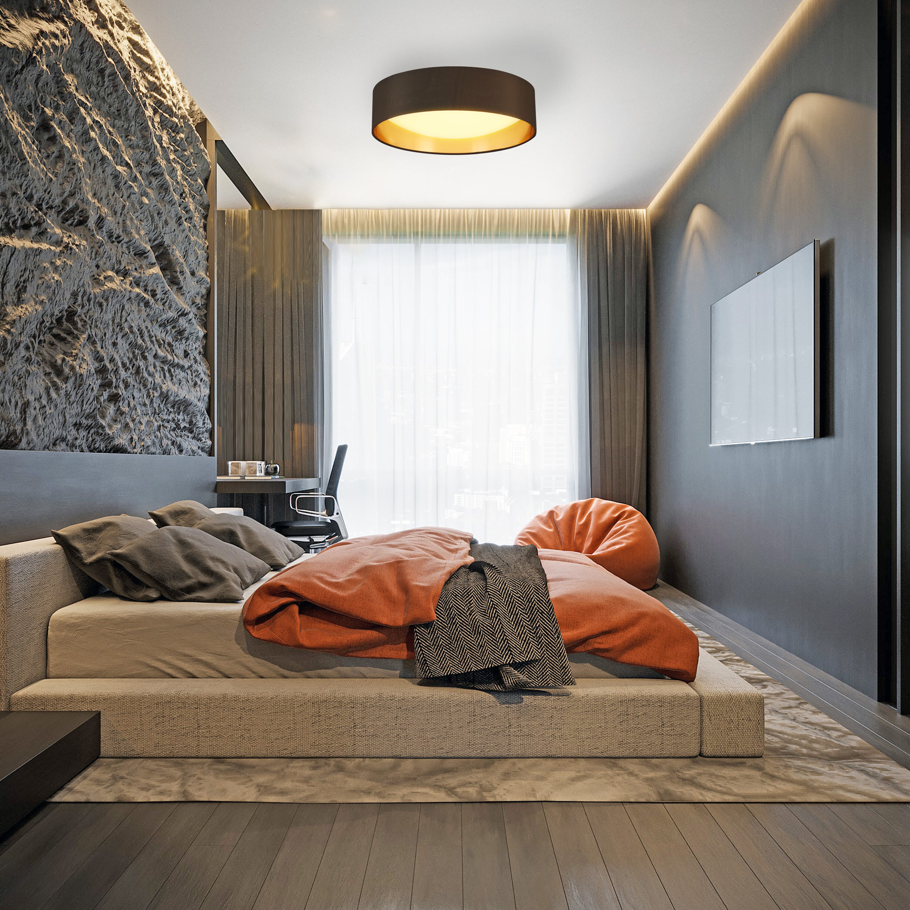 Modern Brushed Nickel 16" Drum LED Flush Mount Ceiling Light