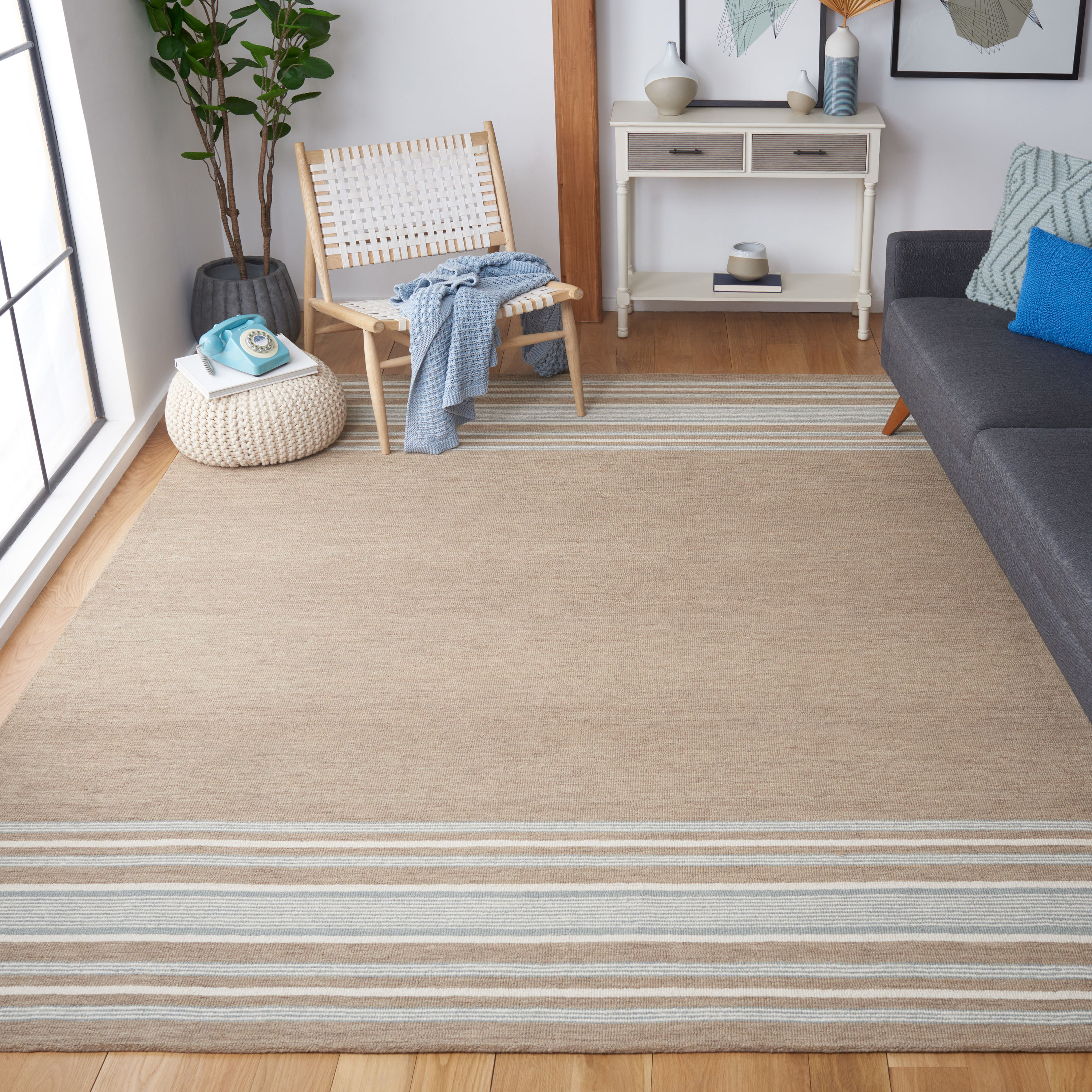 Ivory and Brown Hand-Tufted Wool Rectangular Area Rug
