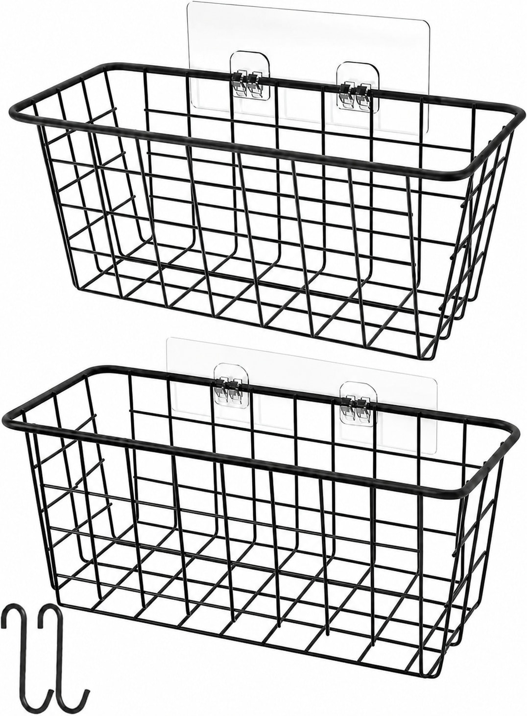 Aoibox  2 Pack Over Cabinet Door Wire Storage Baskets No Drill Adhesive Wall Mounted Kitchen Pantry Organizer