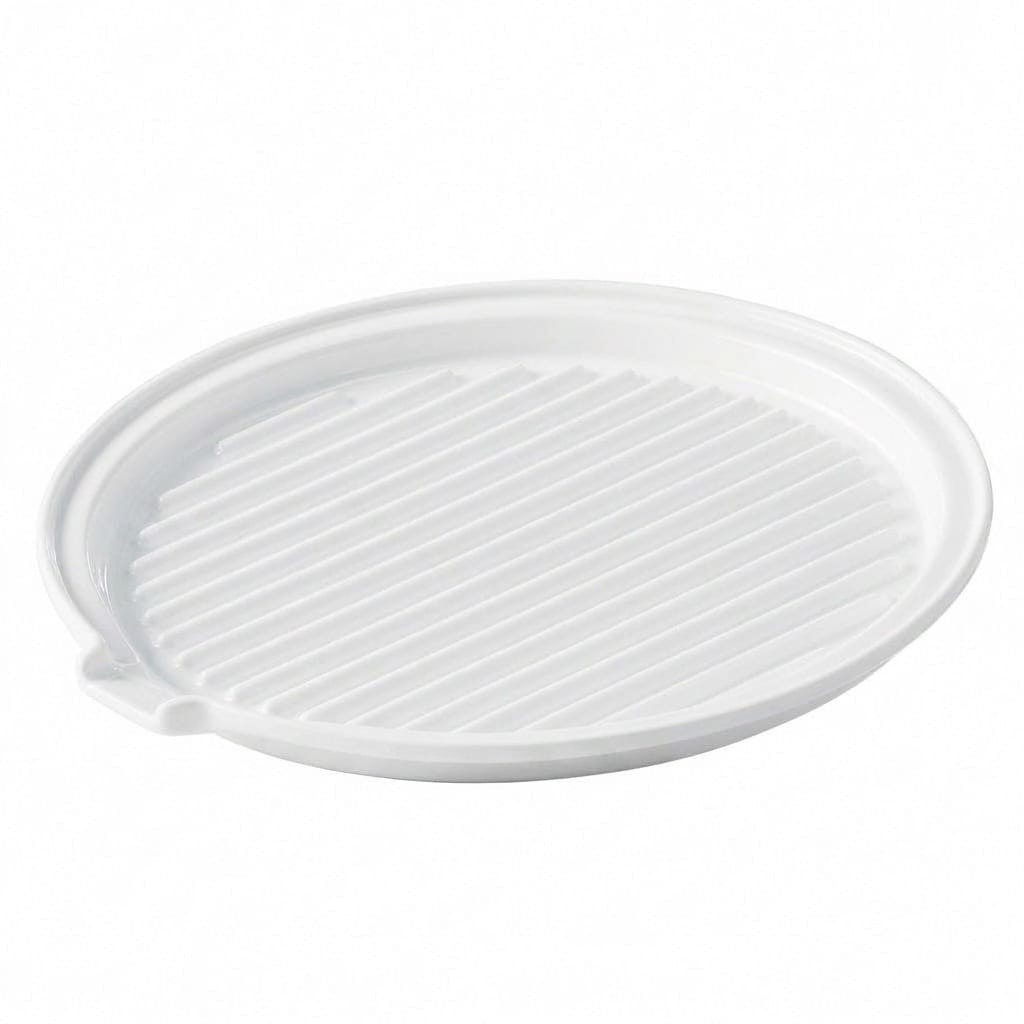 Aoibox  11 in White Ceramic Round Bacon Tray with Raised Ridges for Even Grease Free Cooking Microwave and Oven