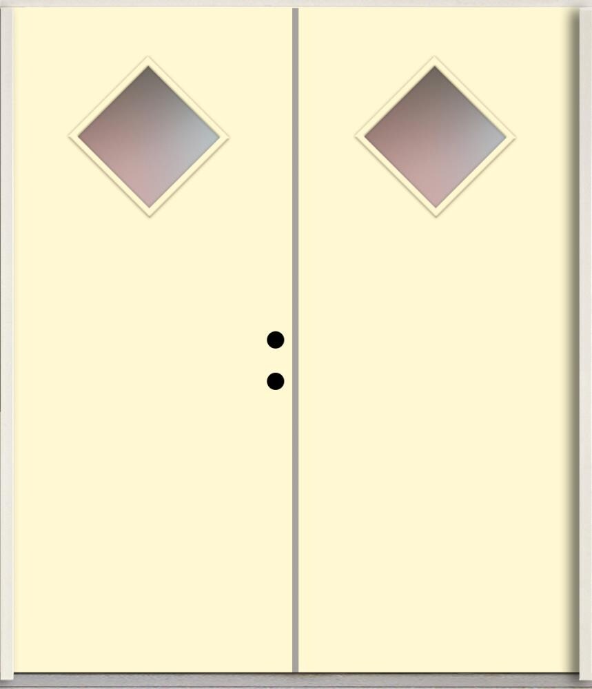 RELIABILT LO1067218 Spotlights 64-in x 80-in x Fiberglass 1/4 lite Left-hand inswing Bisque Paint Painted Prehung Double Front Door Insulating core