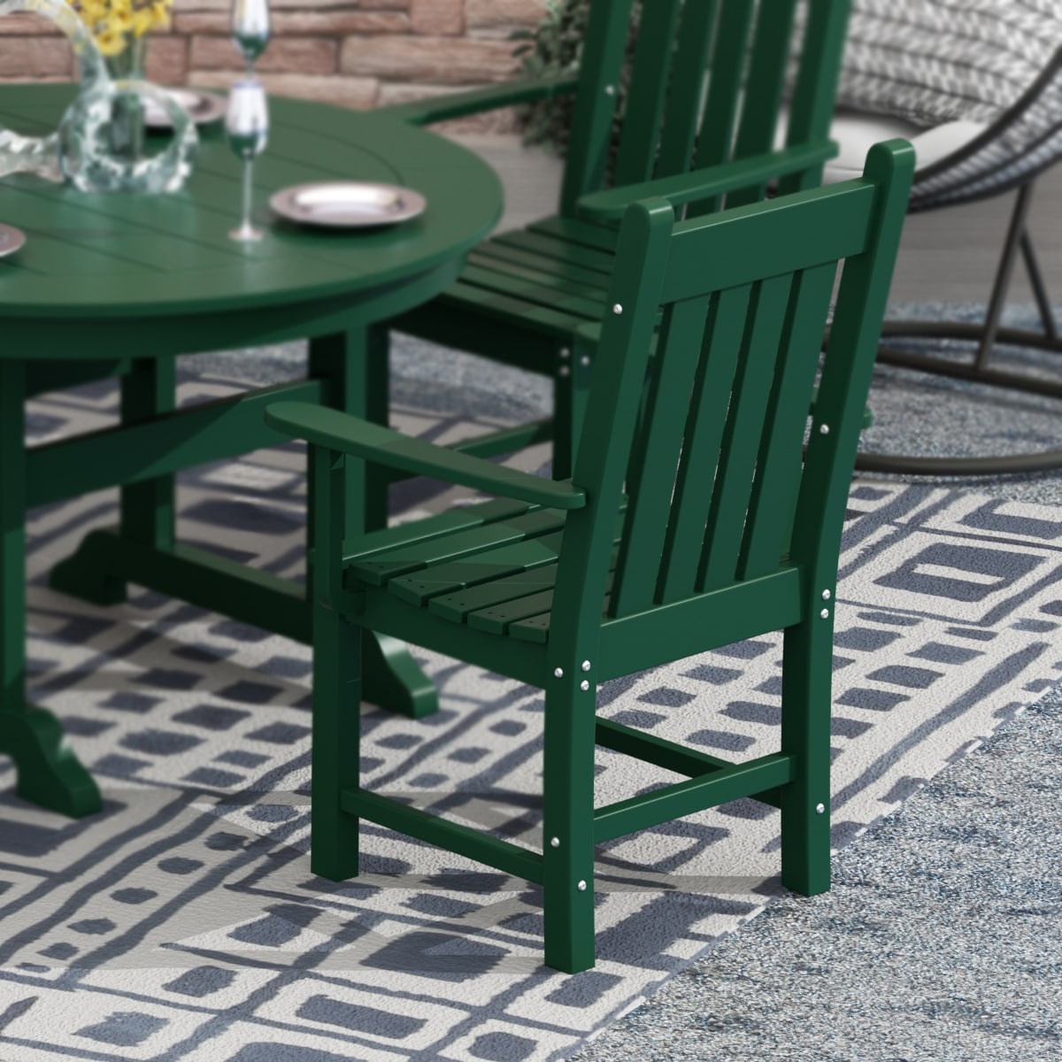Laguna Dark Green Outdoor Patio Dining Armchair