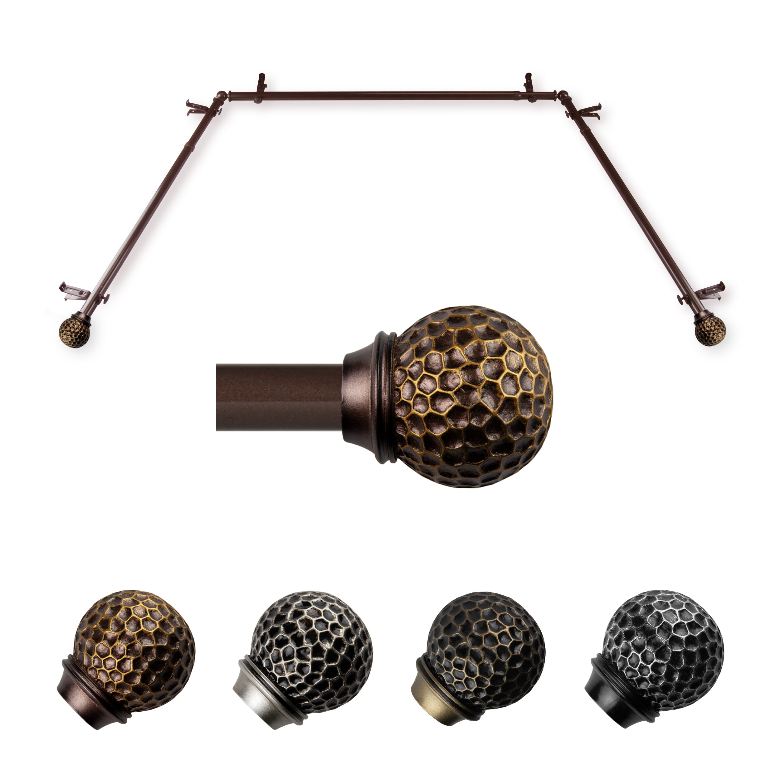 Hart & Harlow L-ABAY-85-7 Colin 13/16-in 38-in to 72-in Cocoa Steel Bay window curtain rod with Finials