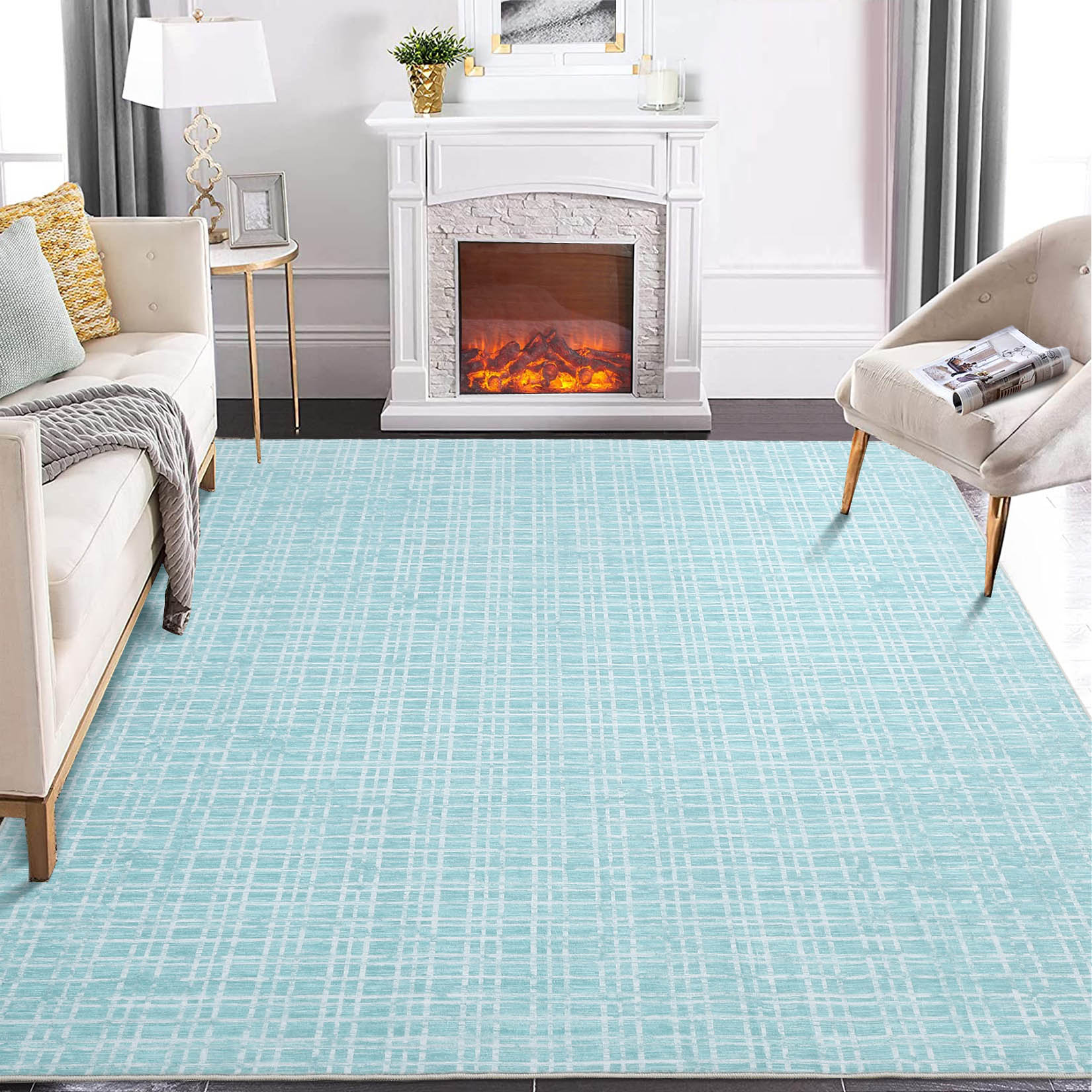 Garvee YXY-LO-PHO-10UN7IQV 10 x 13 (ft) Loomed Polyester Blue Rectangular Indoor Geometric Mid-Century Modern Machine washable Area rug