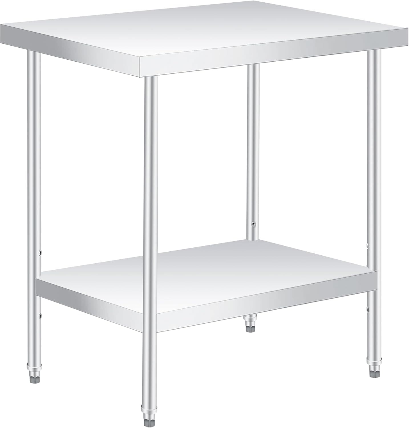 IdealHouse 30x24 Inch Ultimate Space-Saver Stainless Steel Commercial Folding Table/ Max Load Garage and Shop Table with Adjustable Undershelf and Heavy Duty Design (No Wheels)
