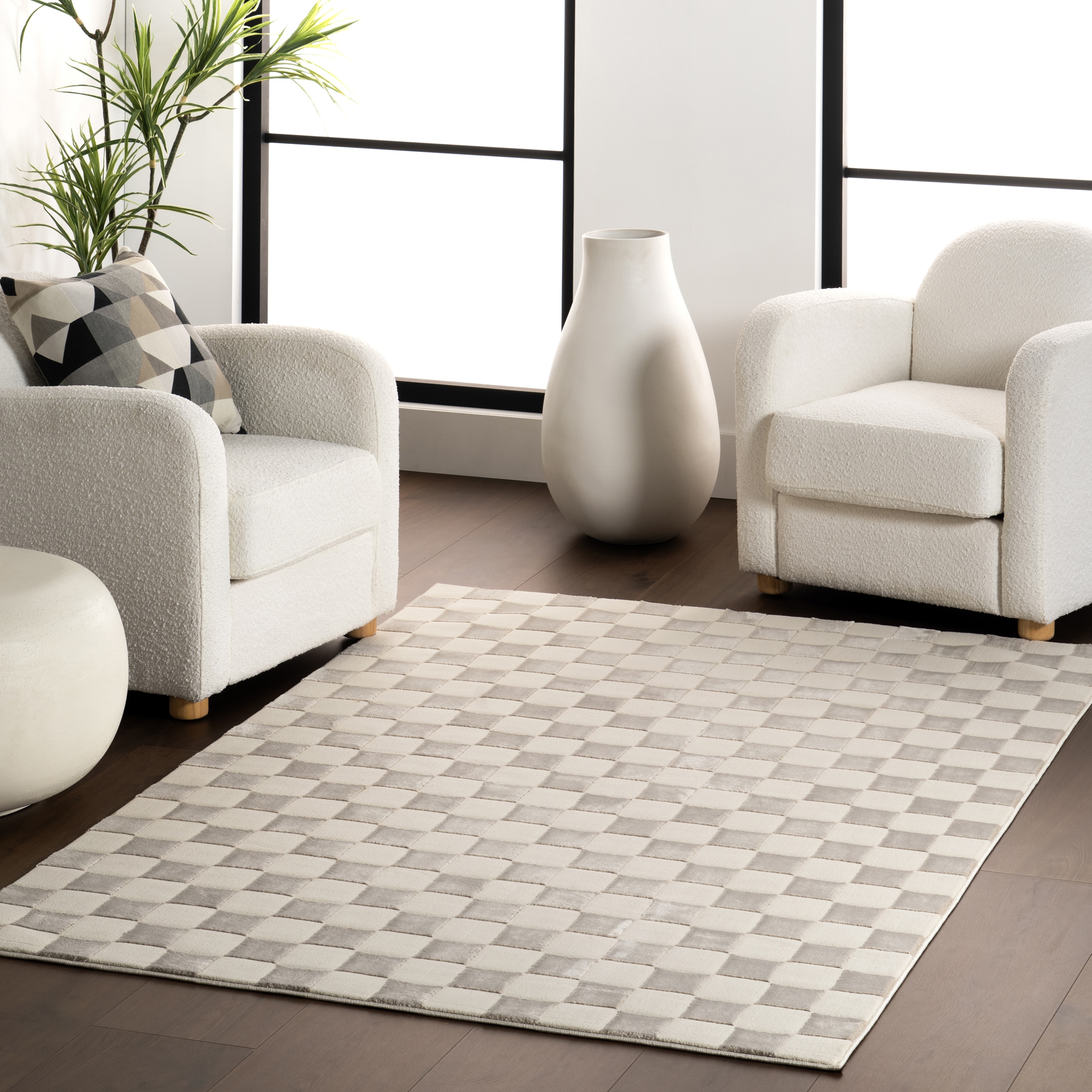 nuLOOM 200MEGR05B-8010 Alaiya Checkered Machine Washable 8' x 10' Area Rug in Cream