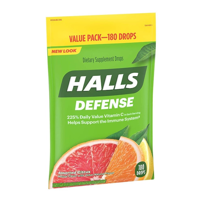 Halls Defense Drops Assorted Citrus, 180 Count - Individually Wrapped,  Antioxidant Vitamin C, Resealable Pouch in the Snacks & Candy department at