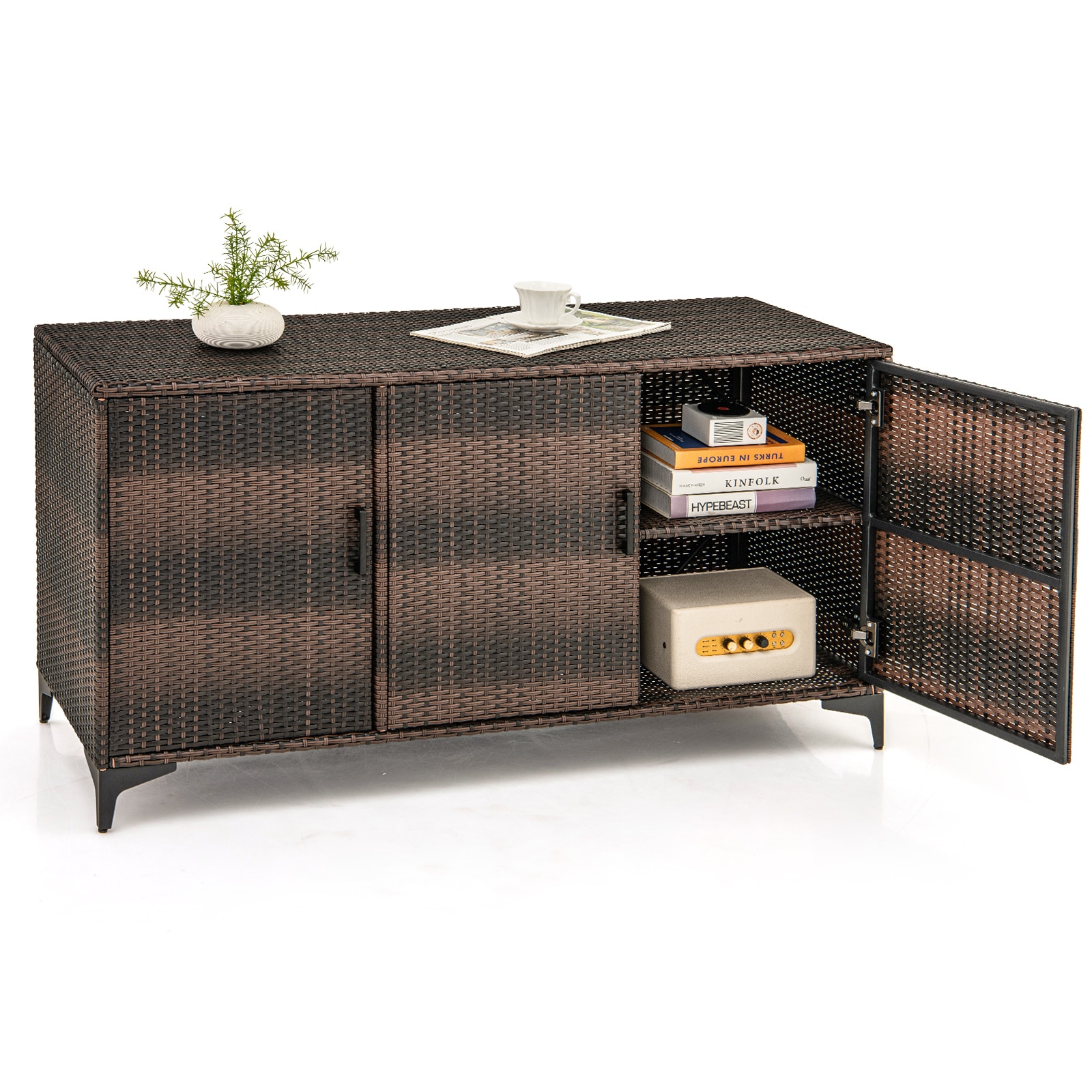 LIVIZA UIG10261CF Wicker Patio Furniture Storage Box 53 L x 20 84 Mix Brown Metal Deck Box