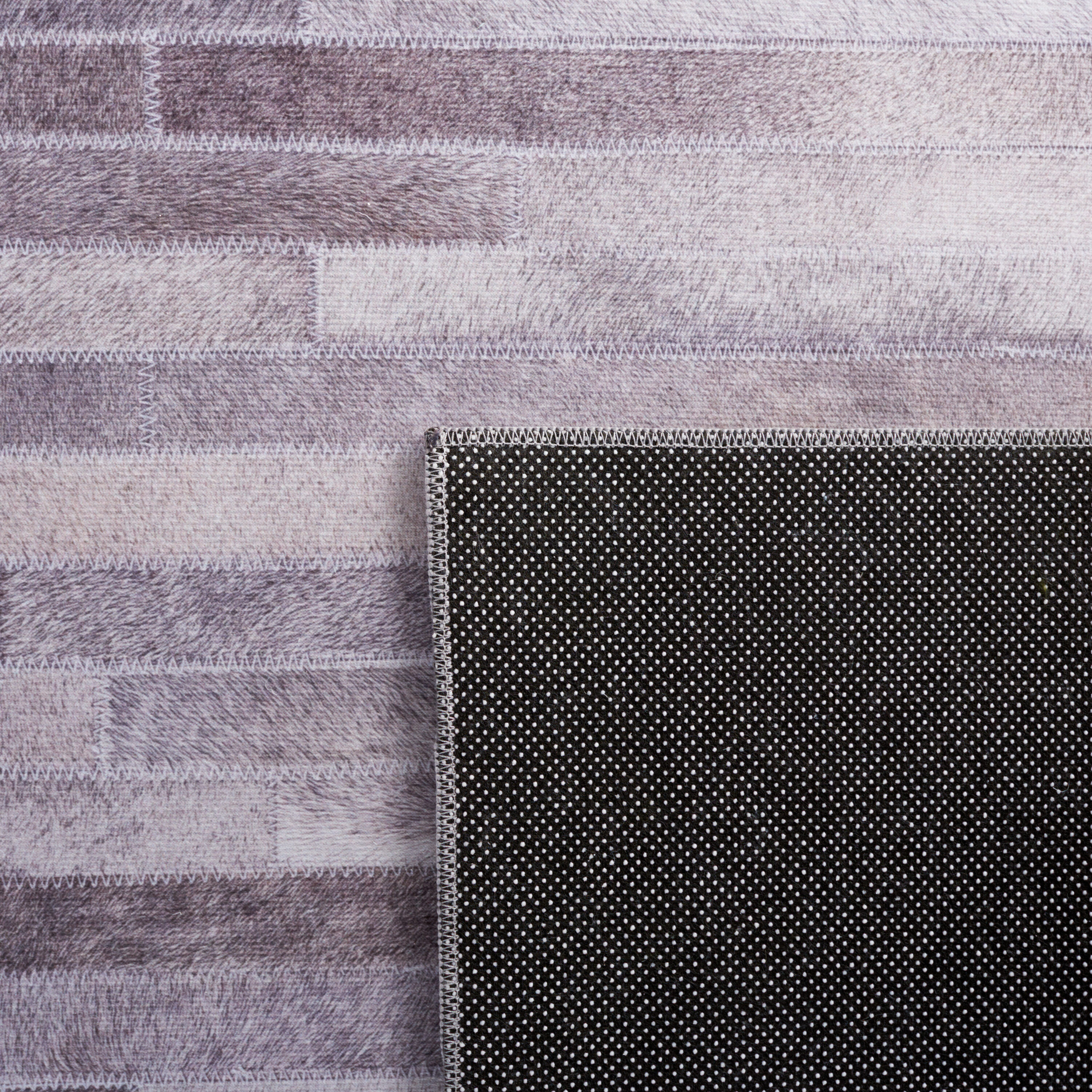 Gray Rectangular Hand-Knotted Faux Fur Rug, 3' x 5'