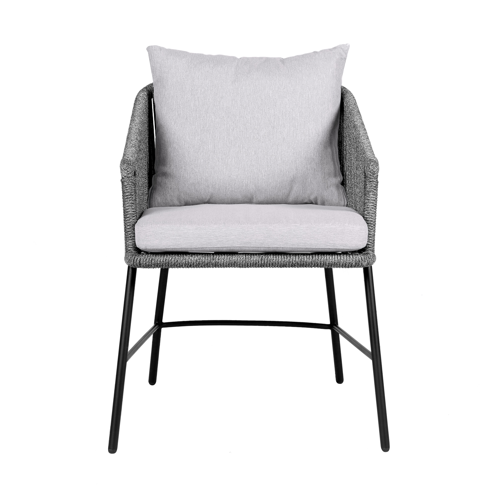 Armen Living 840254332294 Calica Black Aluminum Frame Stationary Dining Chair with Gray Cushioned Seat