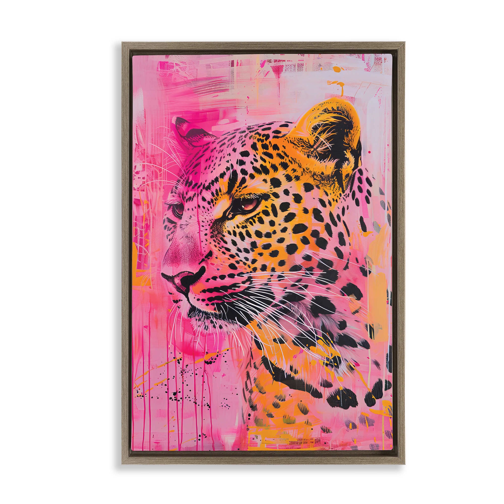 Stupell Industries BT-677-FFE-16X24 Vibrant Purple and Orange Cheetah Brown Framed Floater Canvas Wall Art By LSR Design Studio 17 x 25
