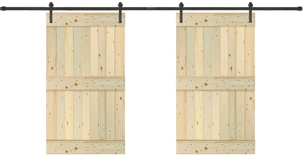 Creative Entryways BPUP2110-8084-10B 80-in x 84-in Unfinished Unfinished Plank Pine Wood Solid core Double Barn Door (Hardware Included)