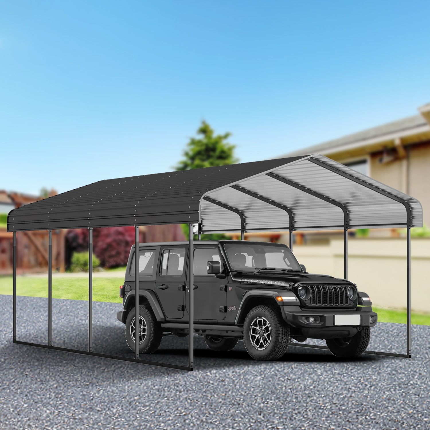 Mondawe OR-S00008-DS 12-ft W x 20-ft L x 8.3-ft H Black Metal Carport with Metal Roof