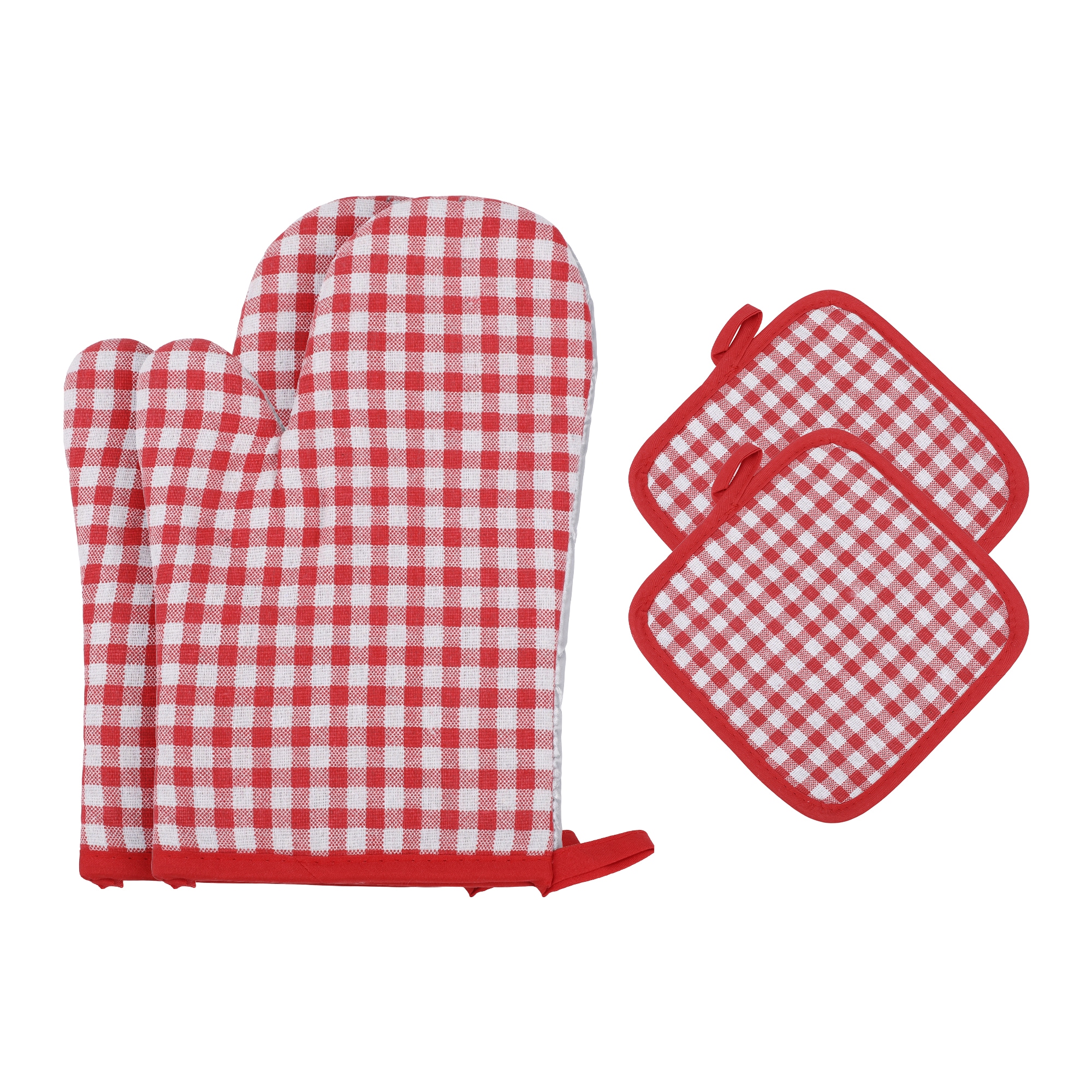 Unique Bargains Oven Mitts and Pot Holders Sets 2pcs Heat Resistant Kitchen Oven Gloves and Pot Holders for Kitchen 10.6x7.1inch Red #S25123100UX2399