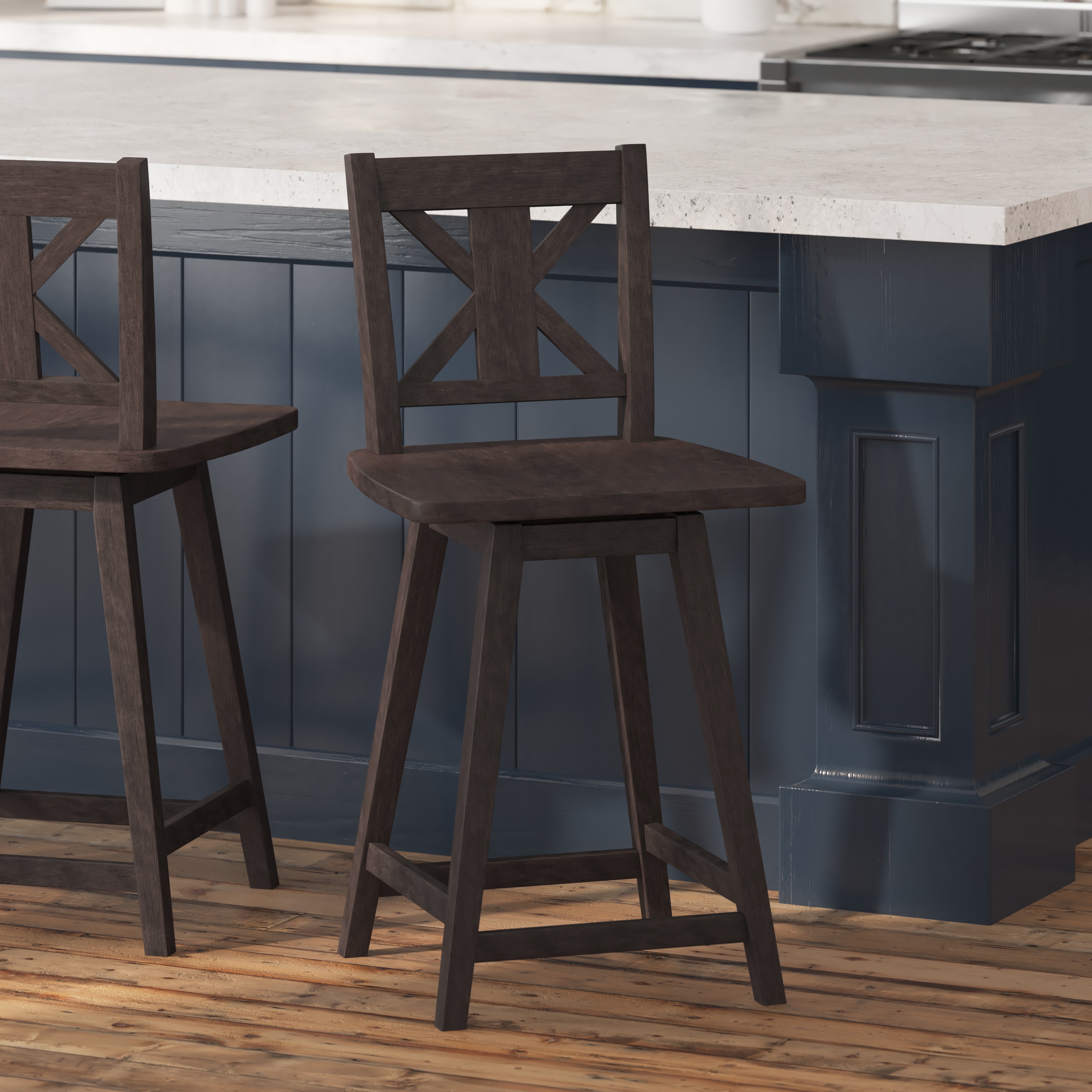 Taylor & Logan 196861088827 Gisella Gray Wash Walnut 23.75-Inches H Short Square seat Swivel Wood Bar Stool and Back