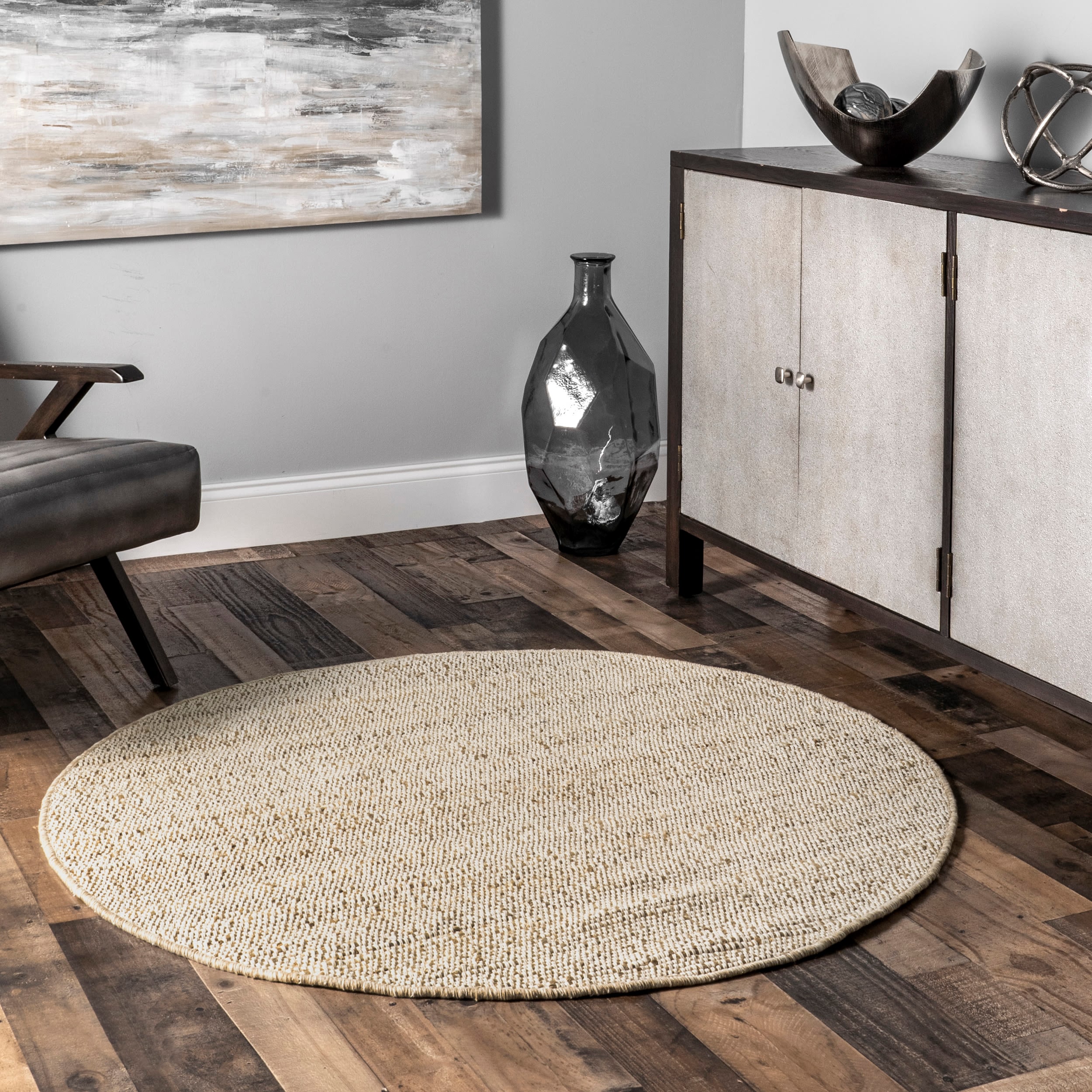 nuLOOM HMMT01A-R404 Elfriede 4 x 4 (ft) Loomed Jute Natural Round Indoor Solid Area rug