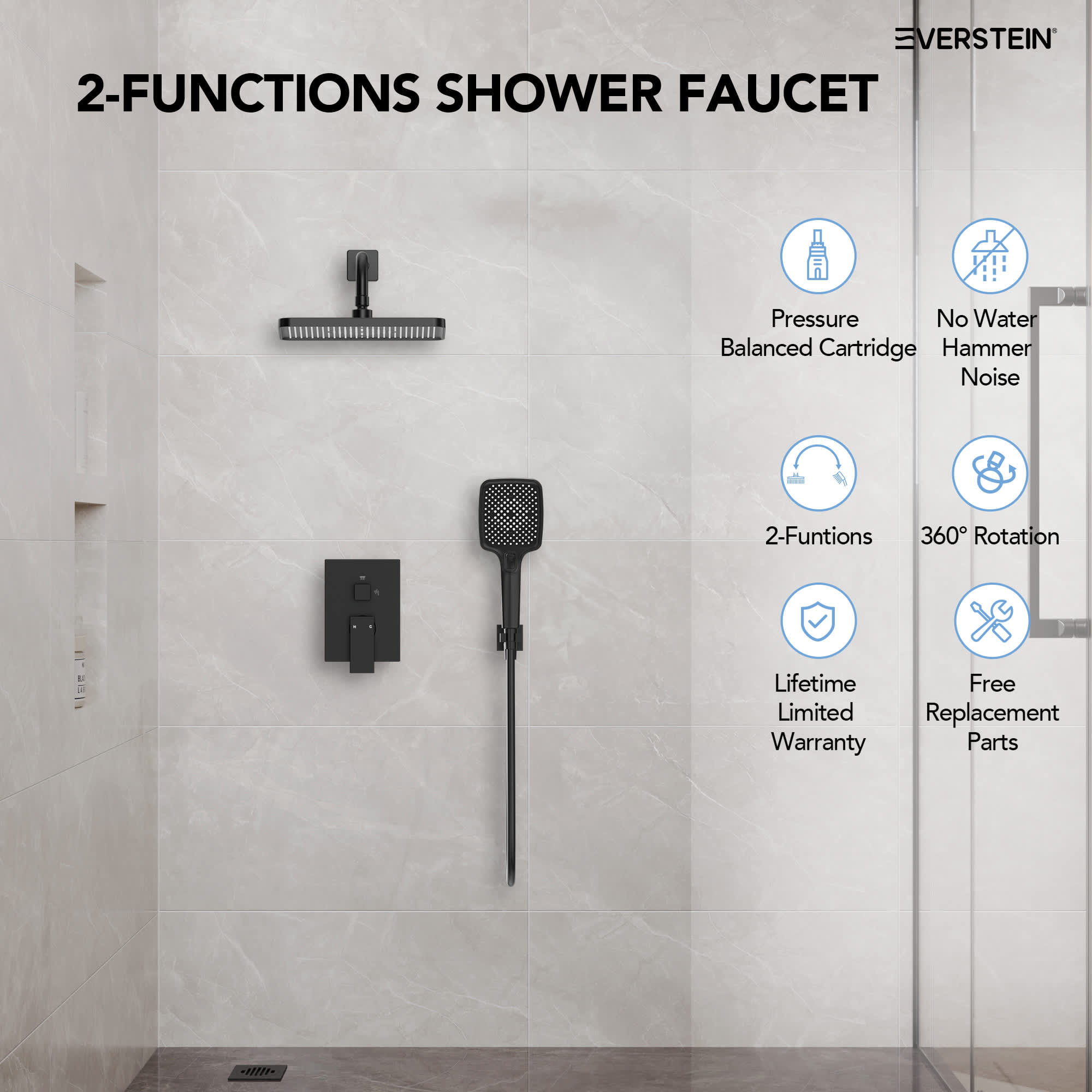 EVERSTEIN SFS-1075-BK Showerhead-Bar-Panels - View #4