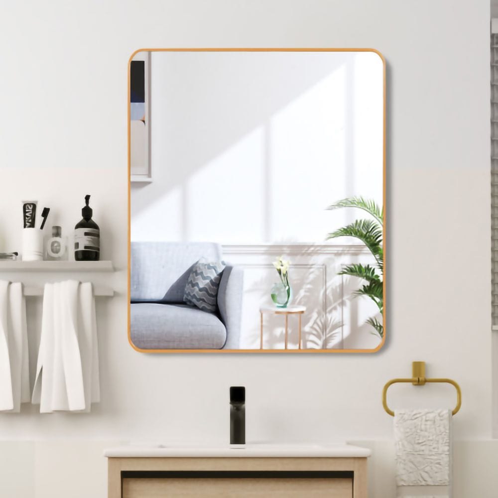 HomLux Square Bathroom Mirror 36 x 36 Gold Metal Framed Wall Mirror Modern High Quality Aluminum Alloy Vanity Mirror for Bedroom and Living Room Shatterproof Design