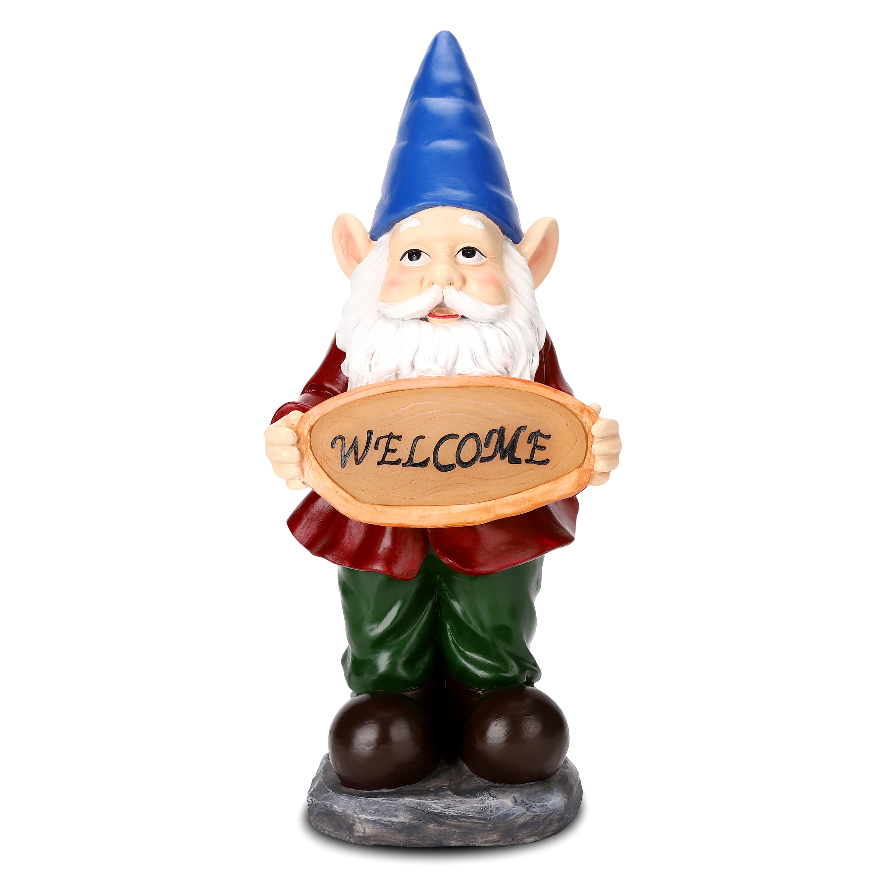 15" Hand-Painted Resin Gnome Garden Statue with Solar Spotlight