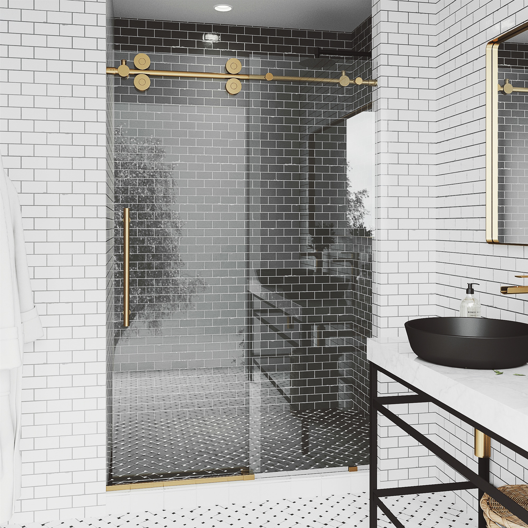 Elan 44-48" Matte Brushed Gold Frameless Sliding Shower Door with Clear Glass