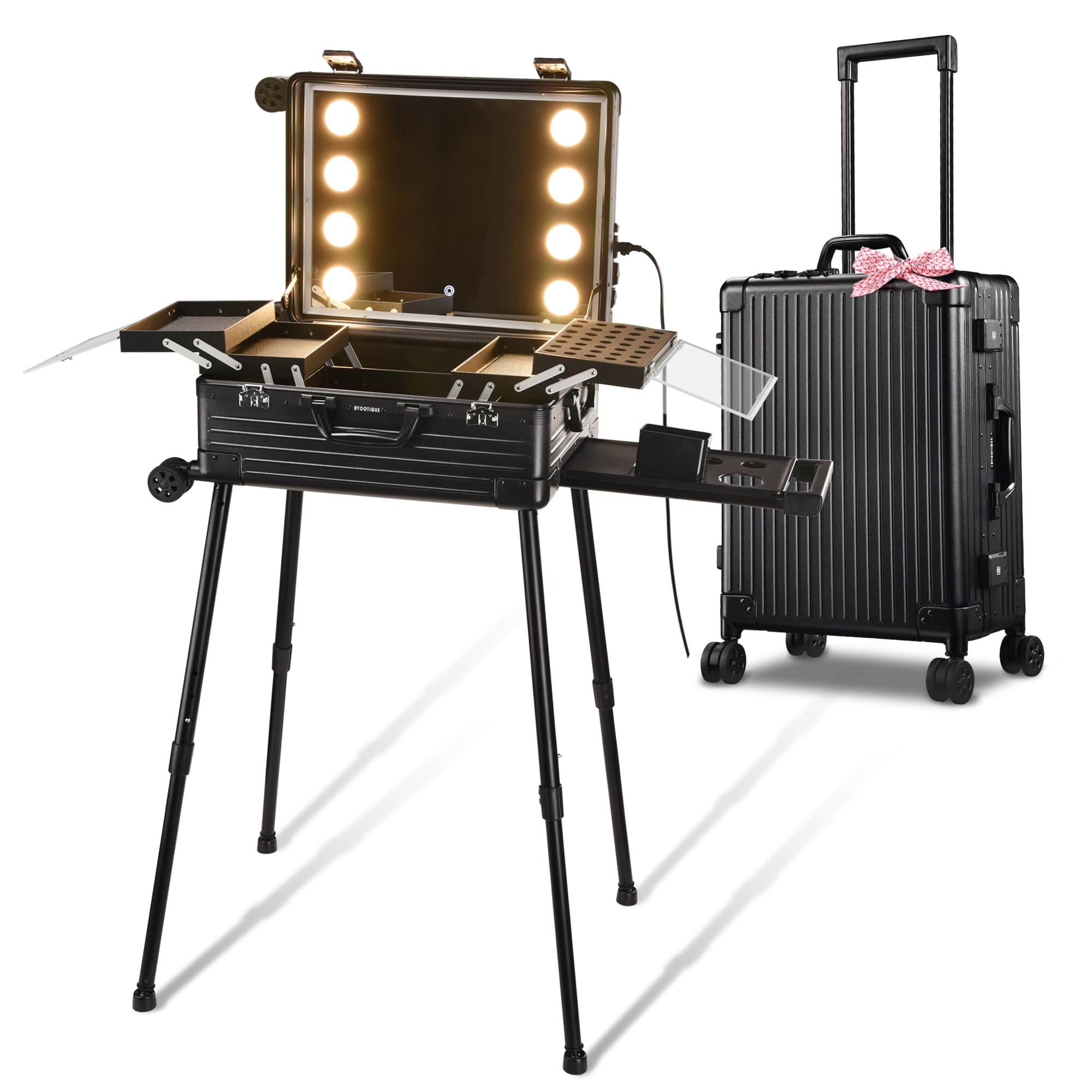 Yescom 12MKC011-PC22-06-LO Byootique Rolling Makeup Case 22 Inch LED Lighted Mirror Cosmetic Travel Trolley