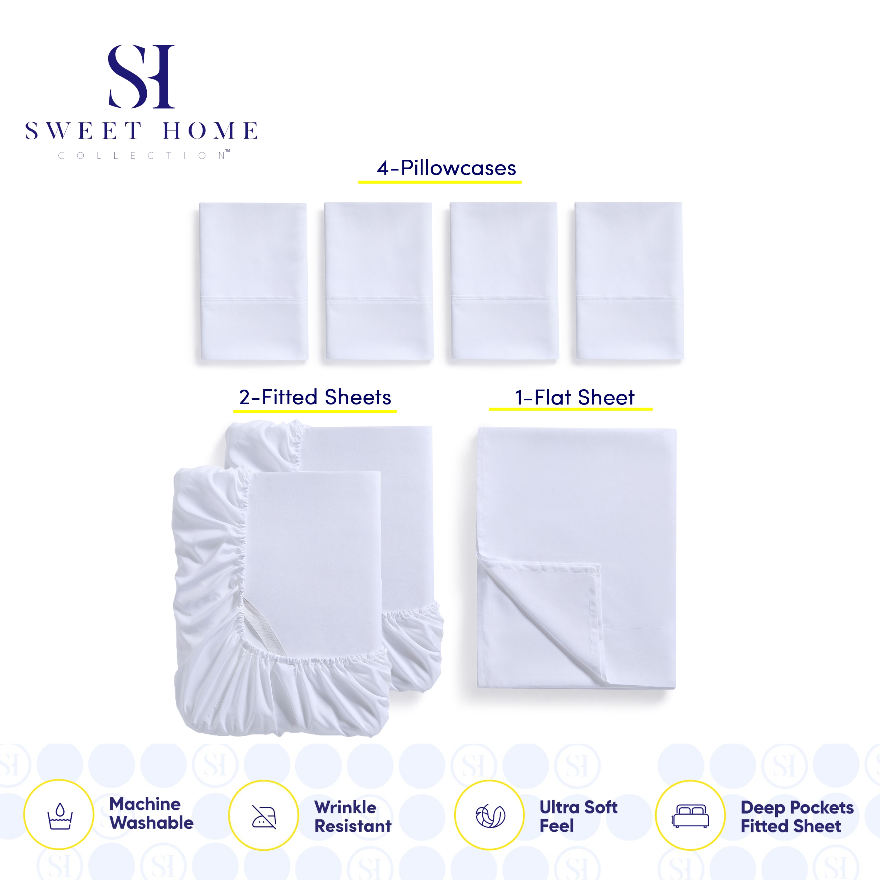 Sweet Home Collection LOW-7P-SH-SPK-WHT Sheet-Sets - View #3