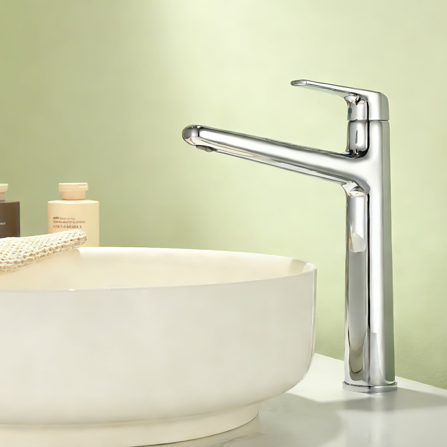 ANGELES HOME  Chrome Single hole 1-handle High-arc Bathroom Sink Faucet with Drain
