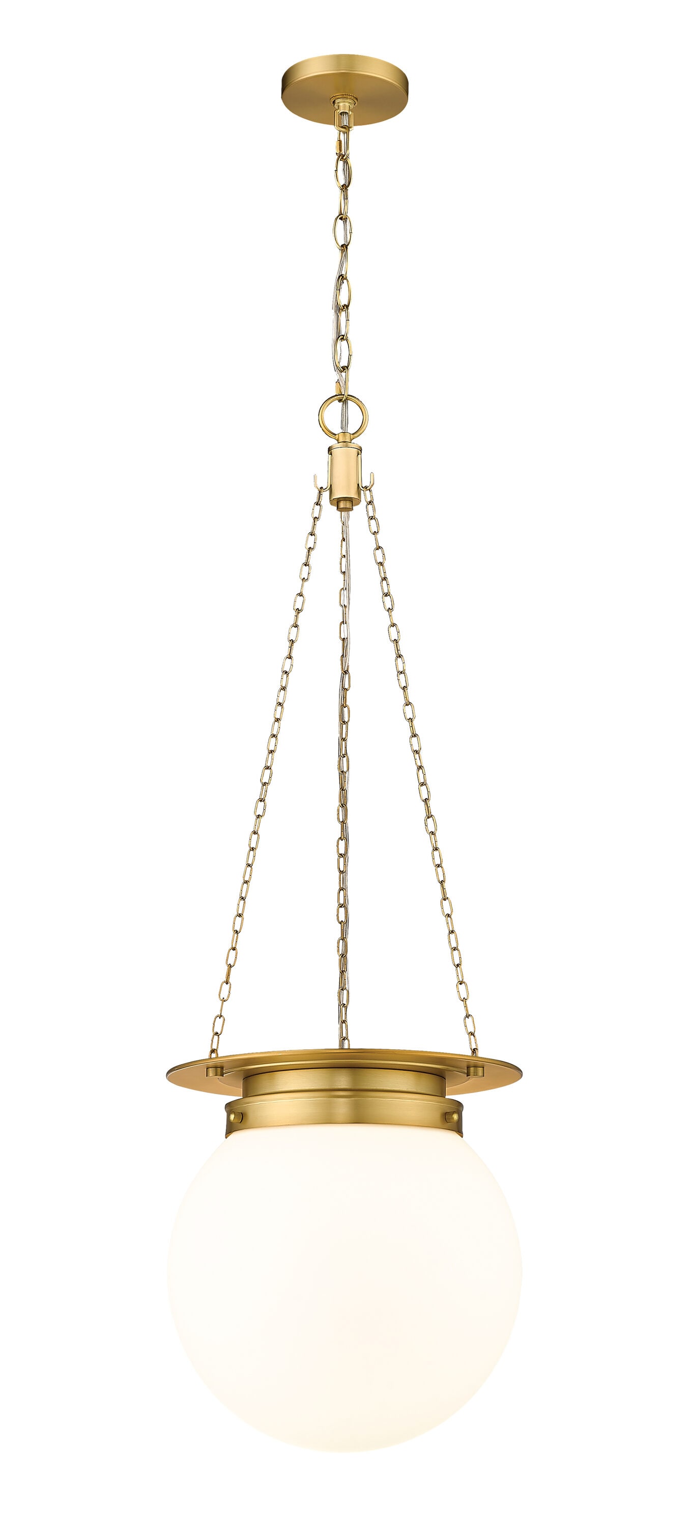 Z-Lite 7505P13-HBR Calhoun Heritage Brass Transitional White glass Lantern Medium Hanging Pendant light