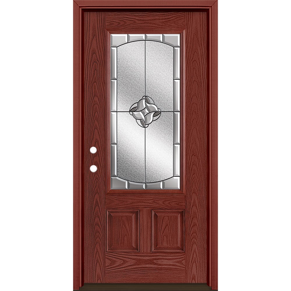 Masonite 3422804 Rozet 36-in x 80-in x 4-9/16-in Fiberglass 3/4 Lite Right-Hand Inswing Wineberry Stained Prehung Front Door with Brickmould Insulating Core