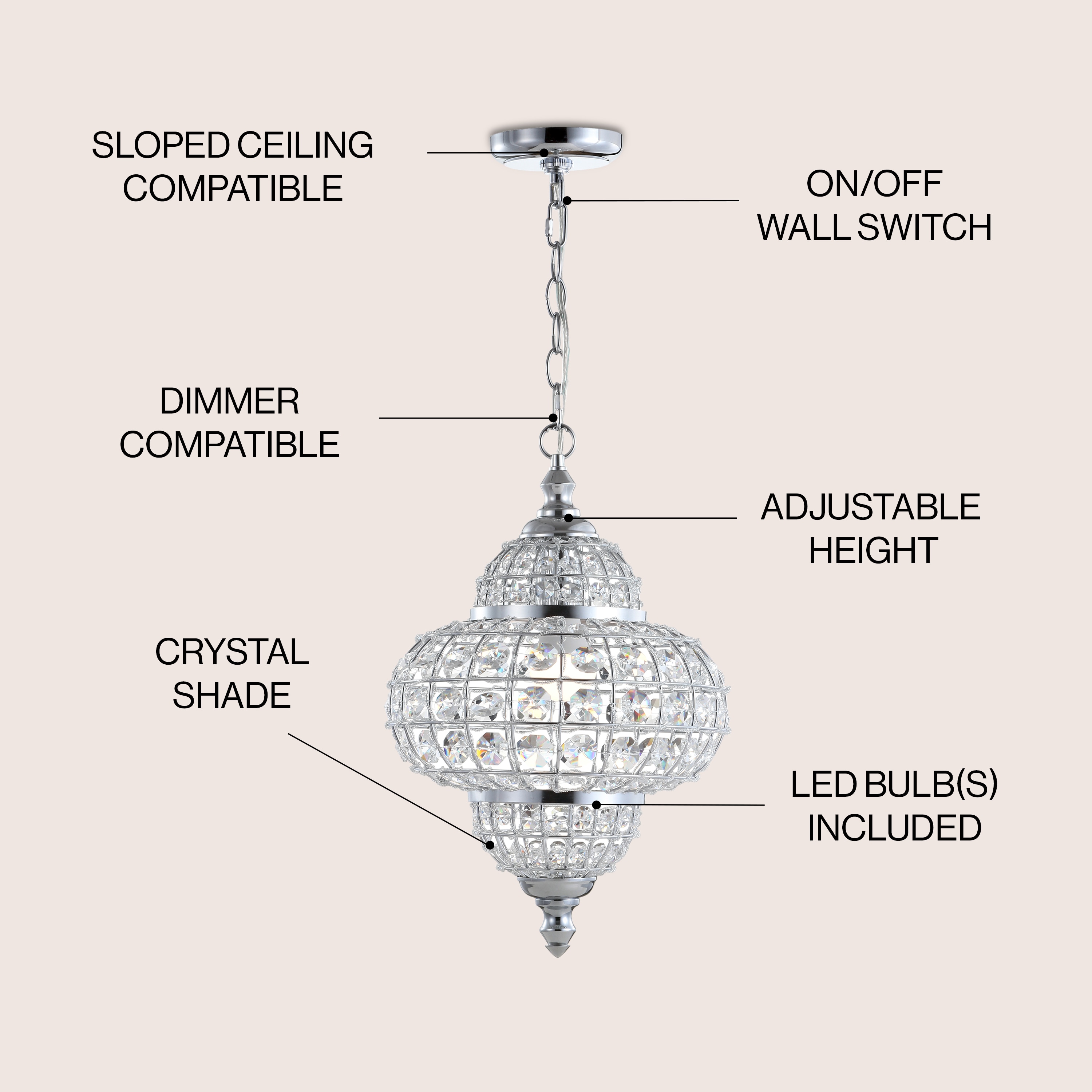 Juliette 19.5" Chrome and Crystal Modern LED Pendant Light