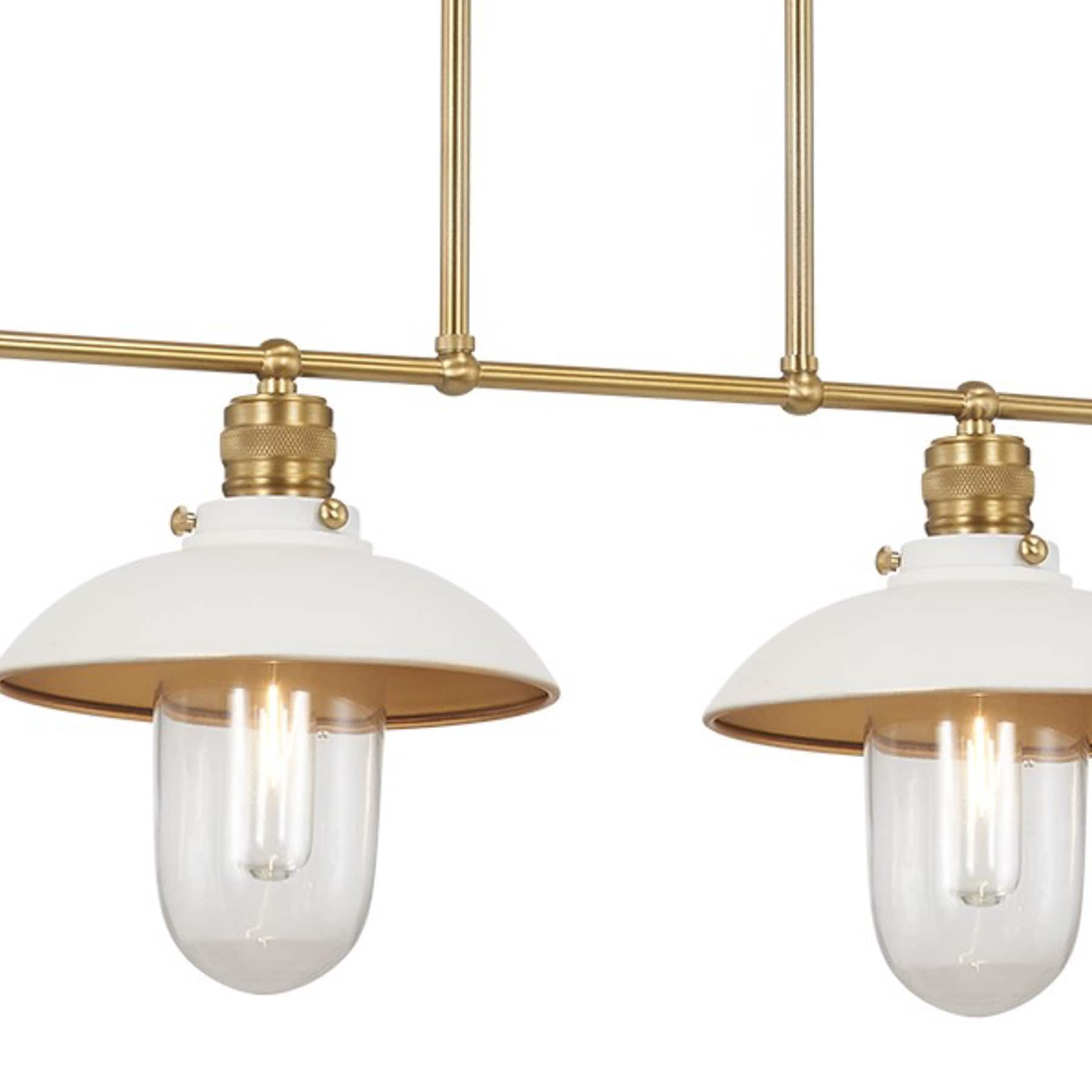 White and Brass 4-Light Linear Chandelier with Clear Glass Shades