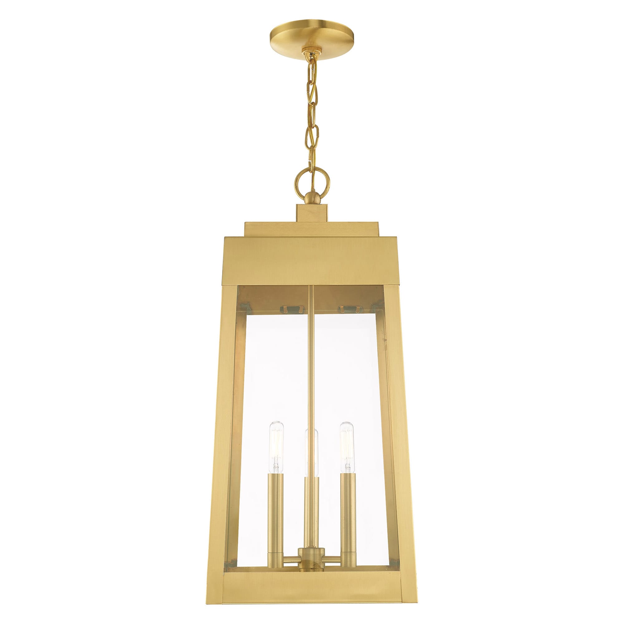 Satin Brass 3-Light Industrial Pendant Lantern with Clear Glass