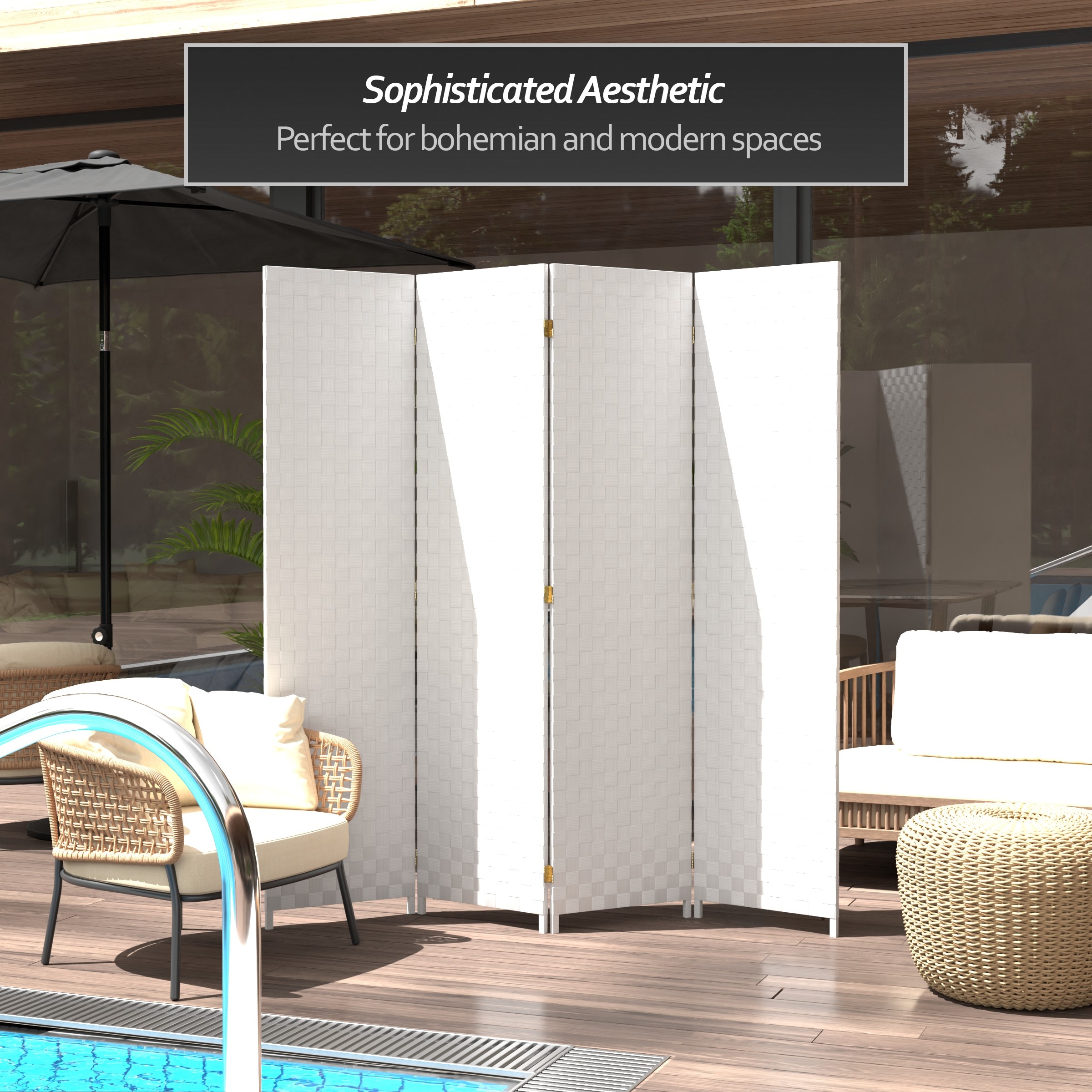 Oriental Furniture FB-OUTSCR-4P-WHT Outdoor-Privacy-Screen - View #3