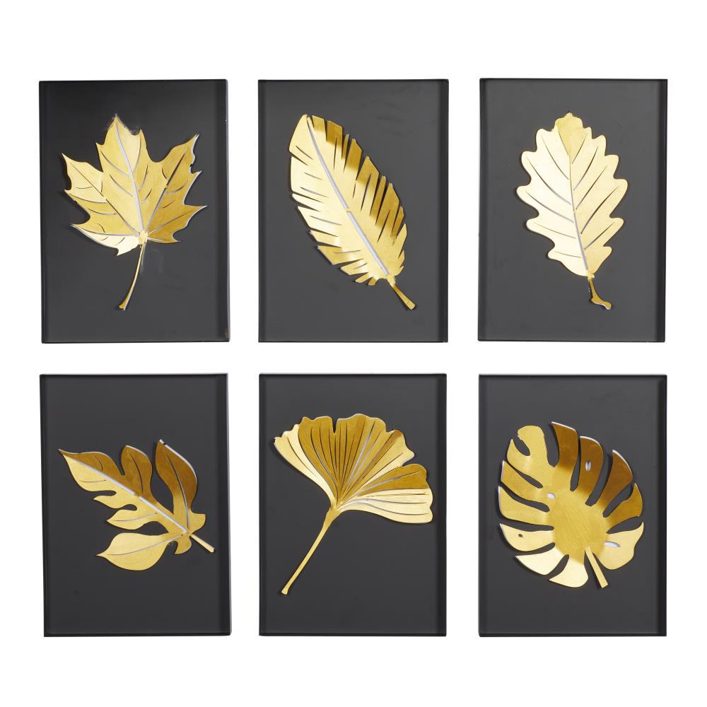 Hollywood Glam Black and Gold Metal Leaf Wall Sculpture Set