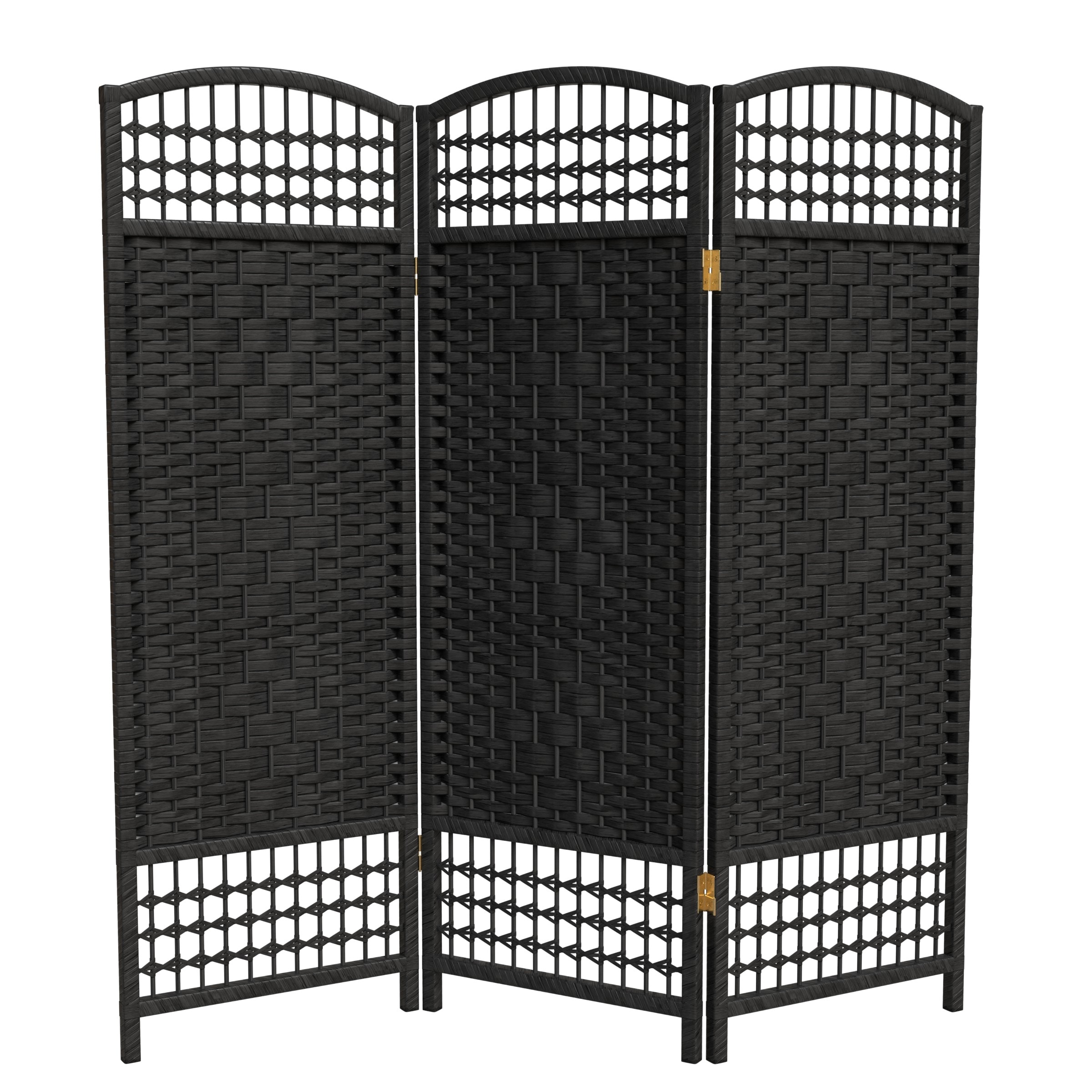Oriental Furniture FB-4DMND-BLK-3P Fiber Weave 3 -Panel Black Cellulose fiber Folding Transitional Style Room Divider