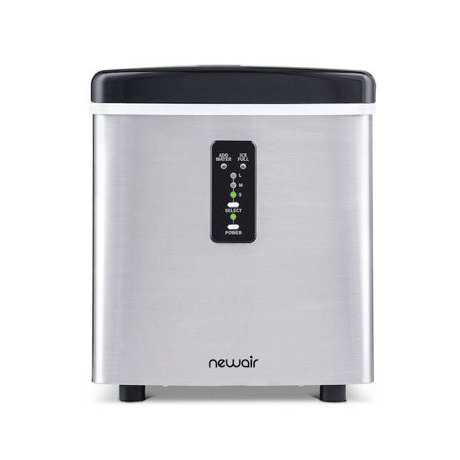 NewAir 28-lb Drop-down Door Countertop or Portable Bullet Ice Maker  (Stainless Steel and Black) in the Ice Makers department at