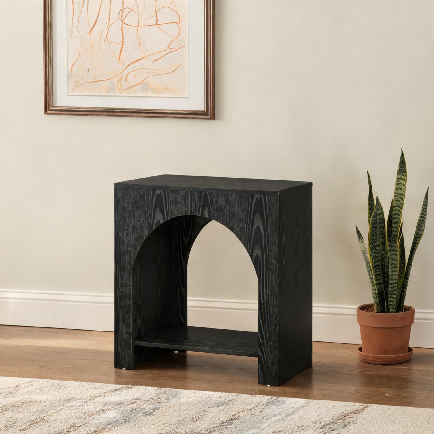 SunJet - Modern Rectangular End Table with Open Shelf in Deep Black Wood Ideal for Living Room or...