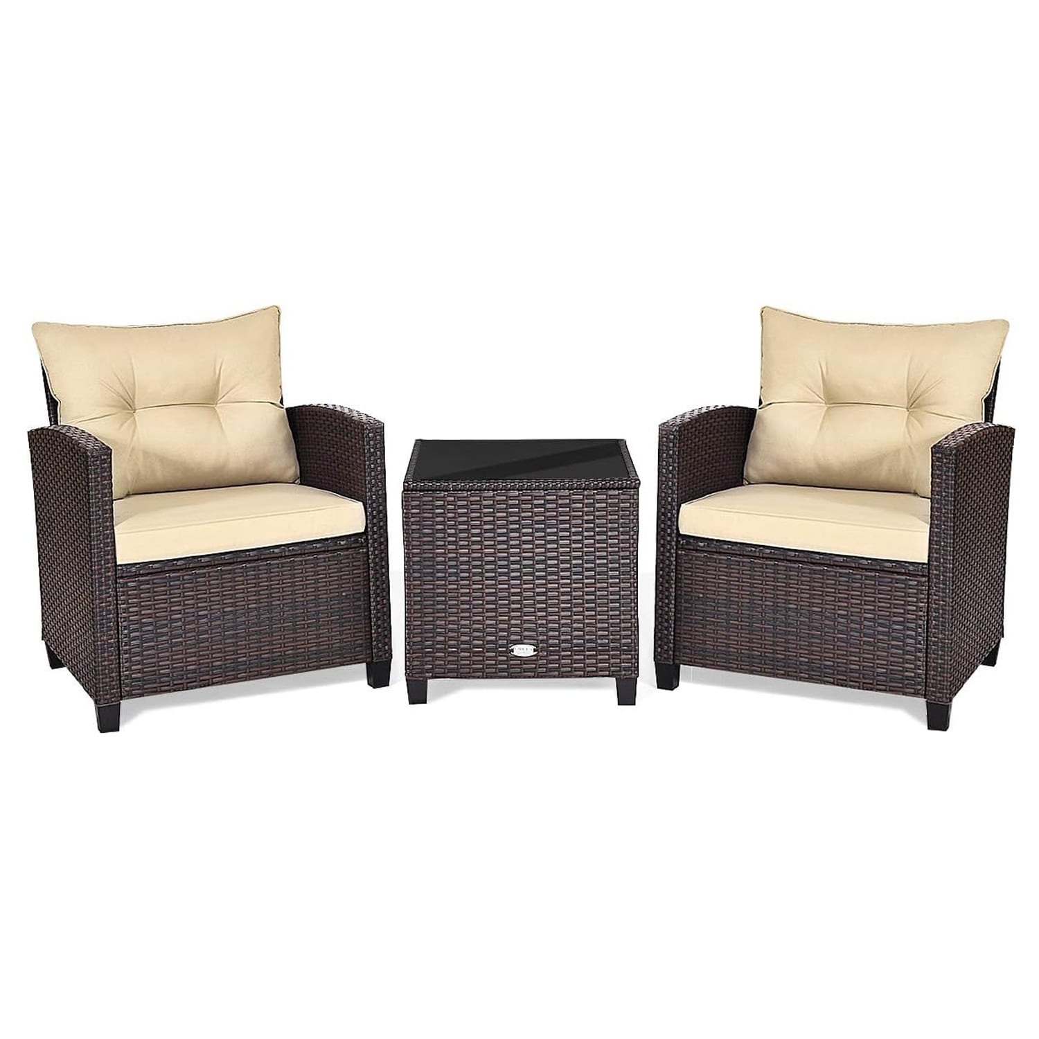 LIVIZA OUJ68667BN 3 -Piece Wicker Patio Conversation Set with Off-white Cushions