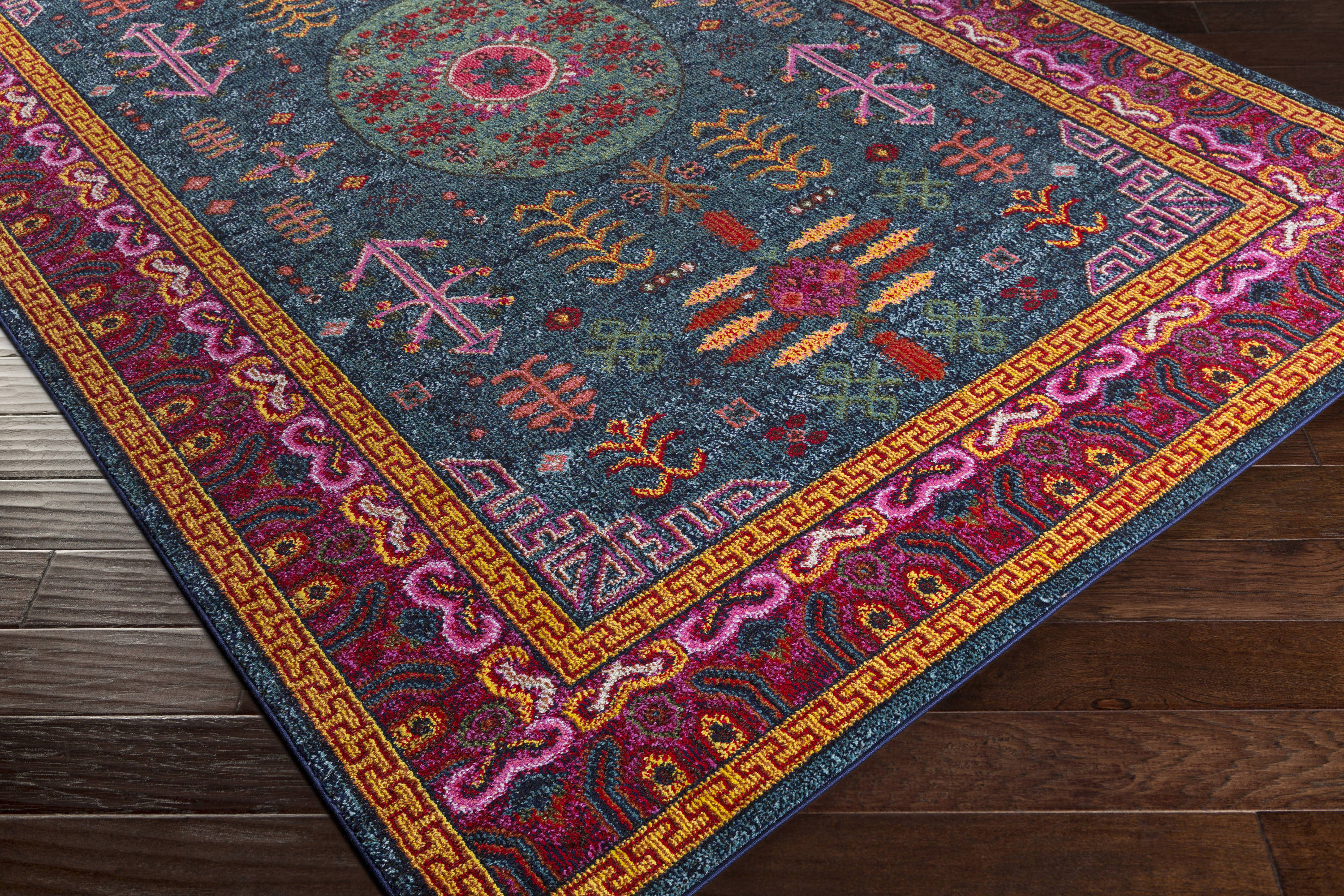 Anika Blue Geometric Synthetic 5'3" x 7'3" Area Rug