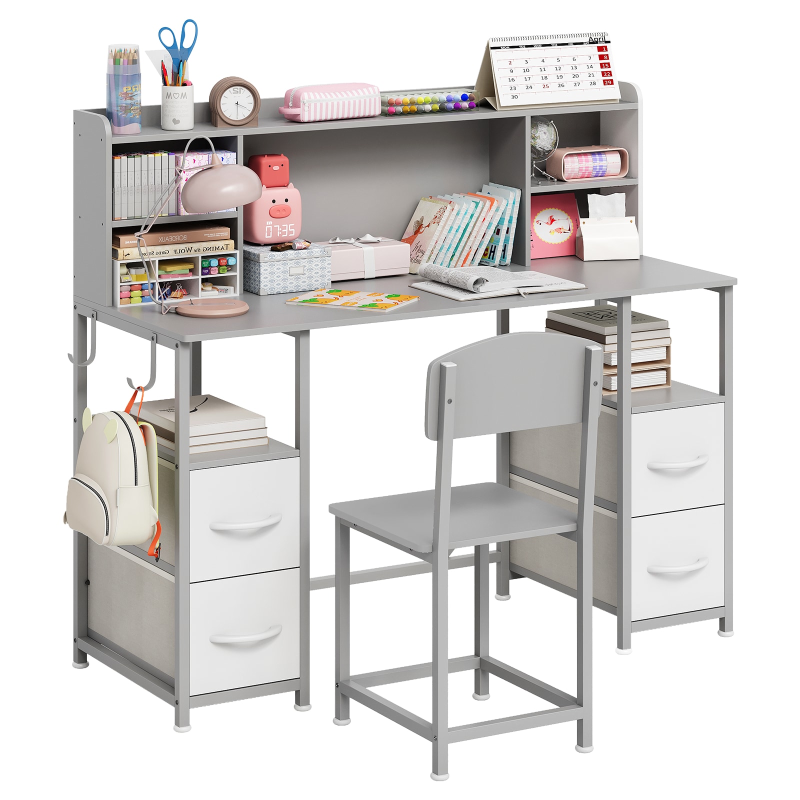 Garvee - 47.2in Kids Desk and Chair Set with Hutch Storage Ages 6 to 12 Sturdy Metal Frame Kids S...