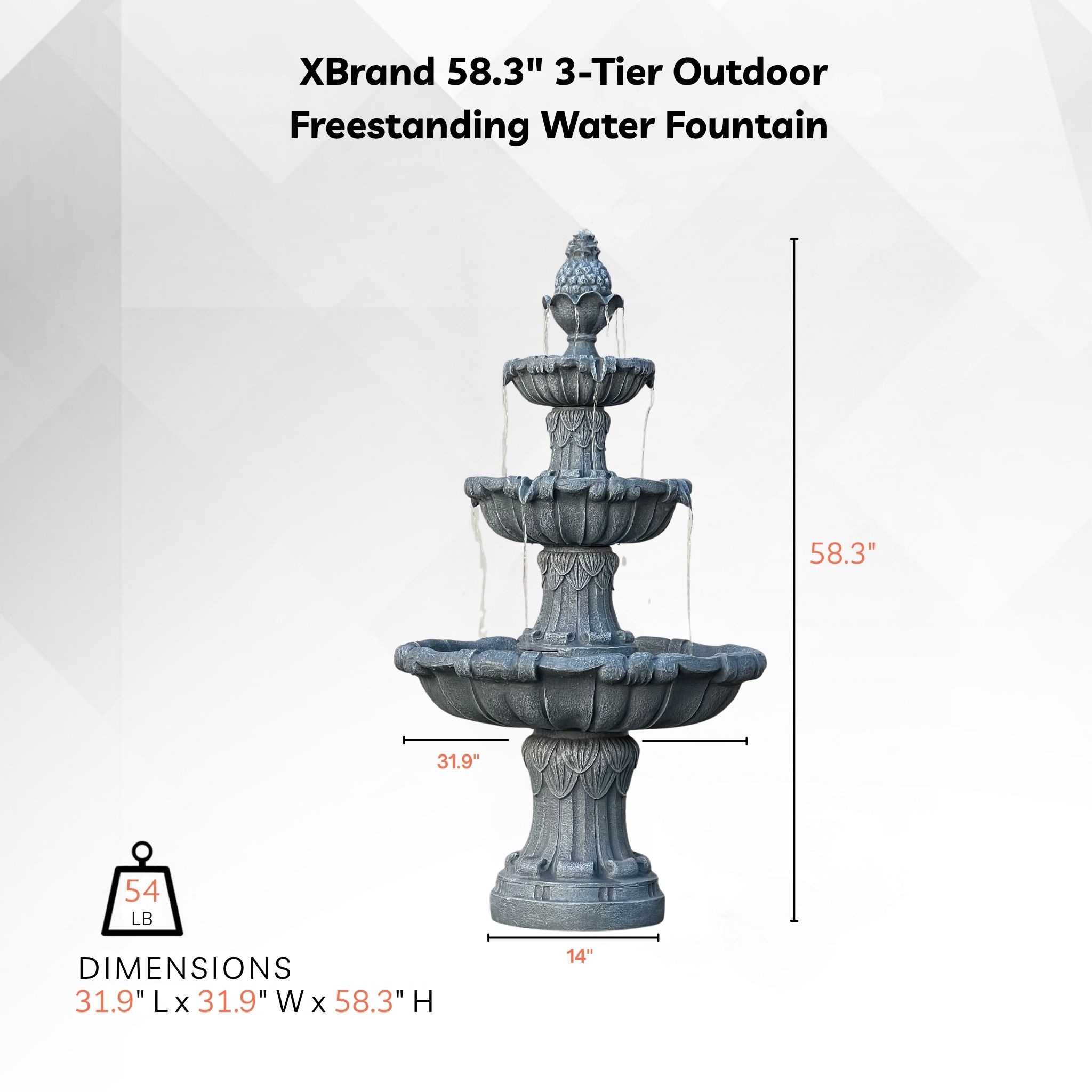 XBrand 58.3-in H Resin Electric Powered Tiered Outdoor Fountain