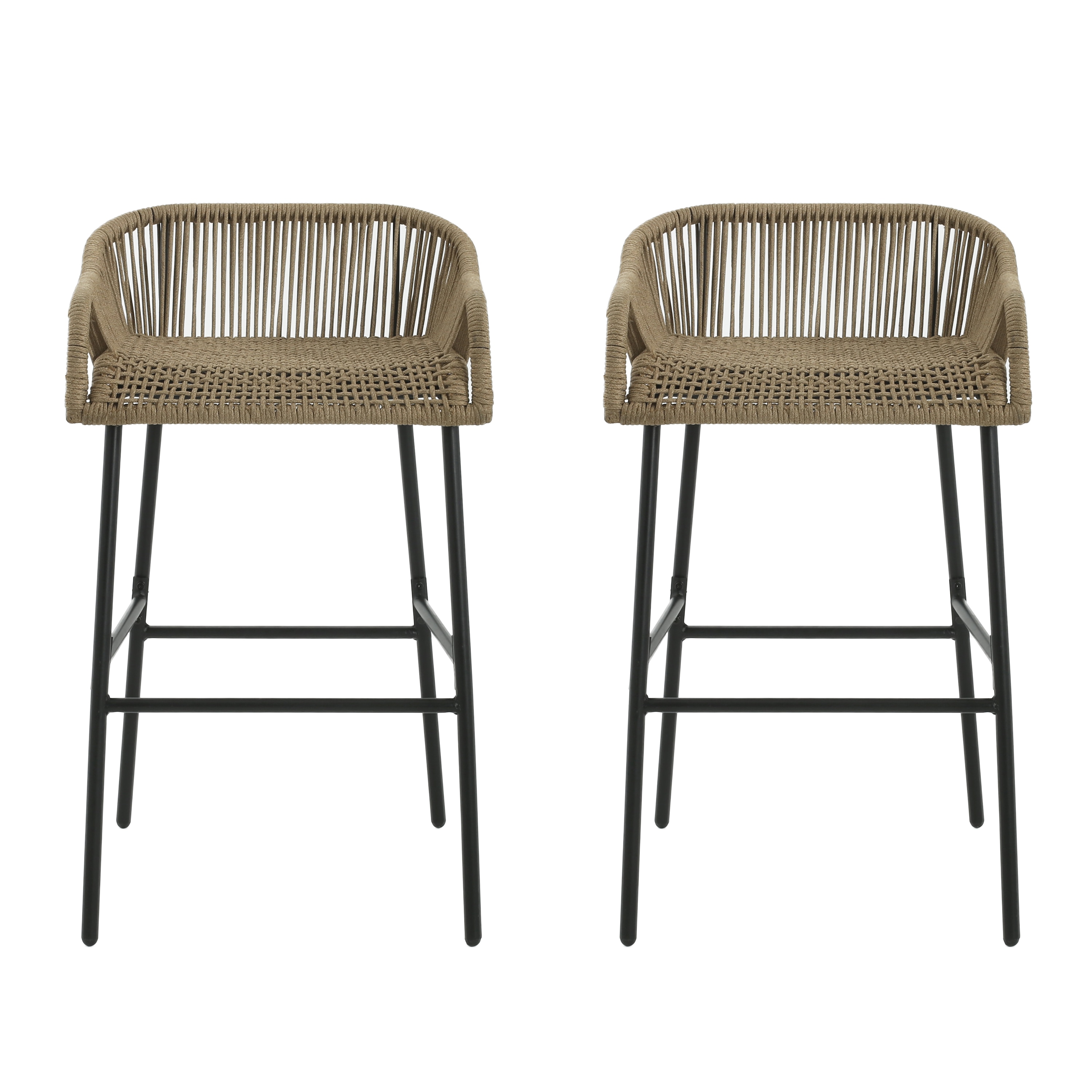 Christopher Knight Home 319584 Neri Iron Outdoor Patio Rope Weave Barstools (Set of 2)