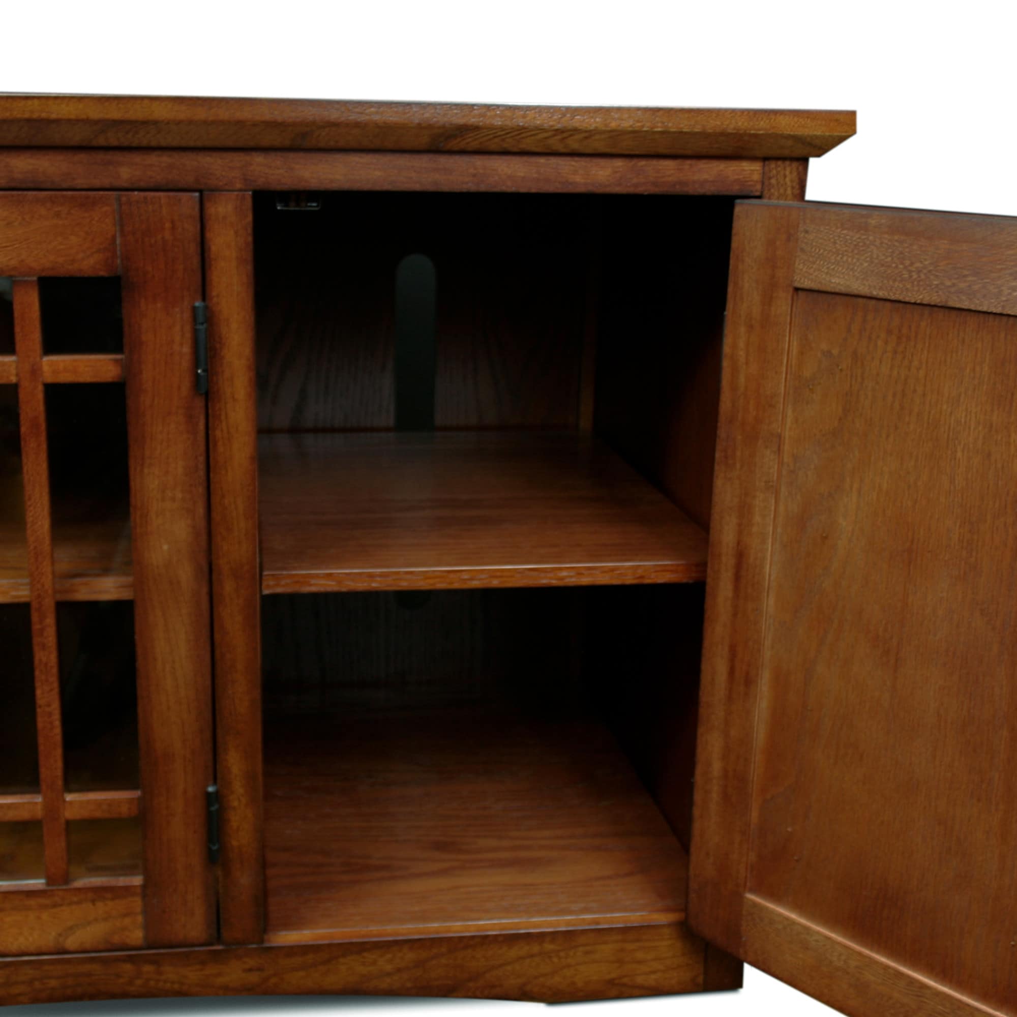 Mission Oak 60-Inch TV Stand with Glass Doors